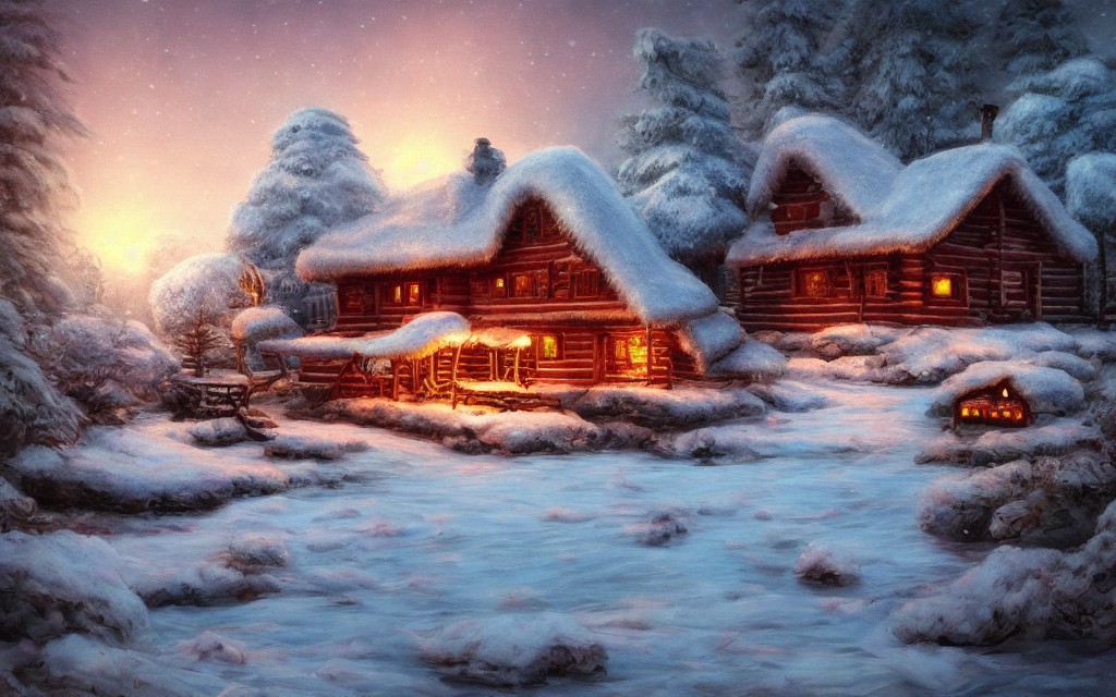 白雪覆盖的圣诞小屋