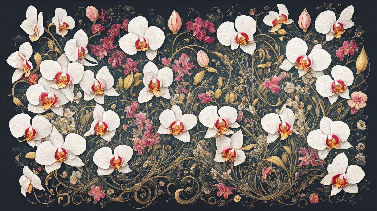 Surreal decorative painting filled with various flowers