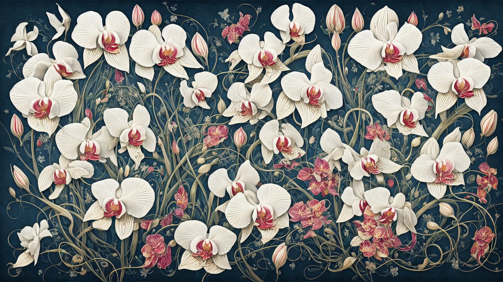 Surreal decorative painting filled with various flowers
