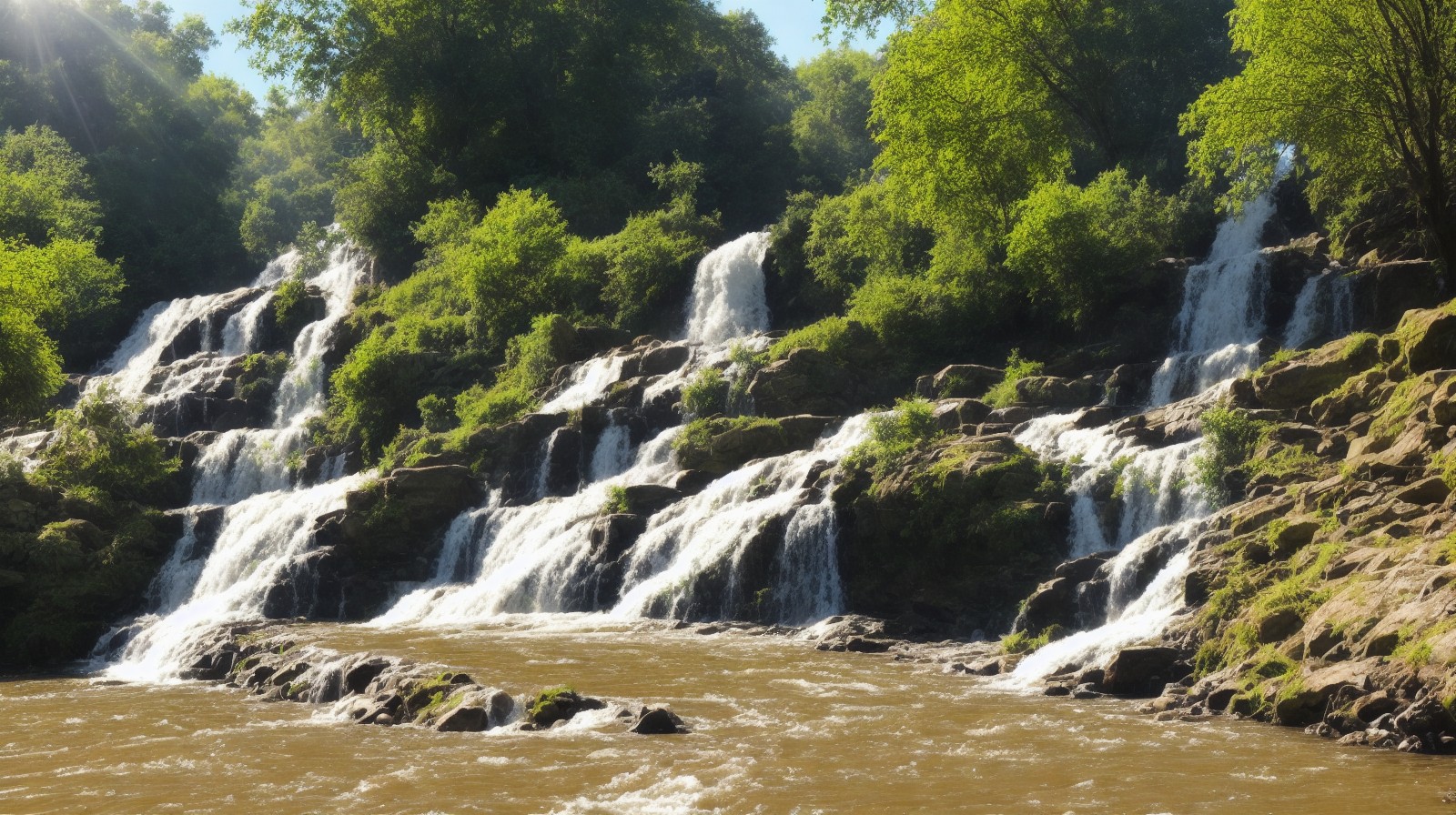 photo of waterfall on stream in sunlight