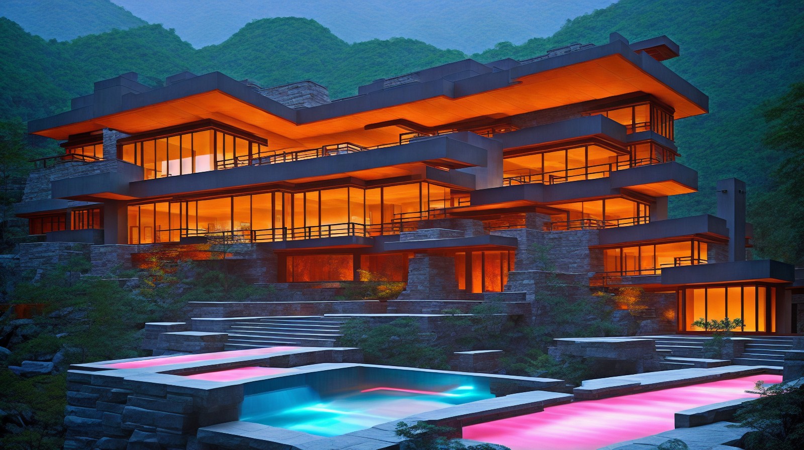 Fallingwater on the Hill, modeled on Wright's style