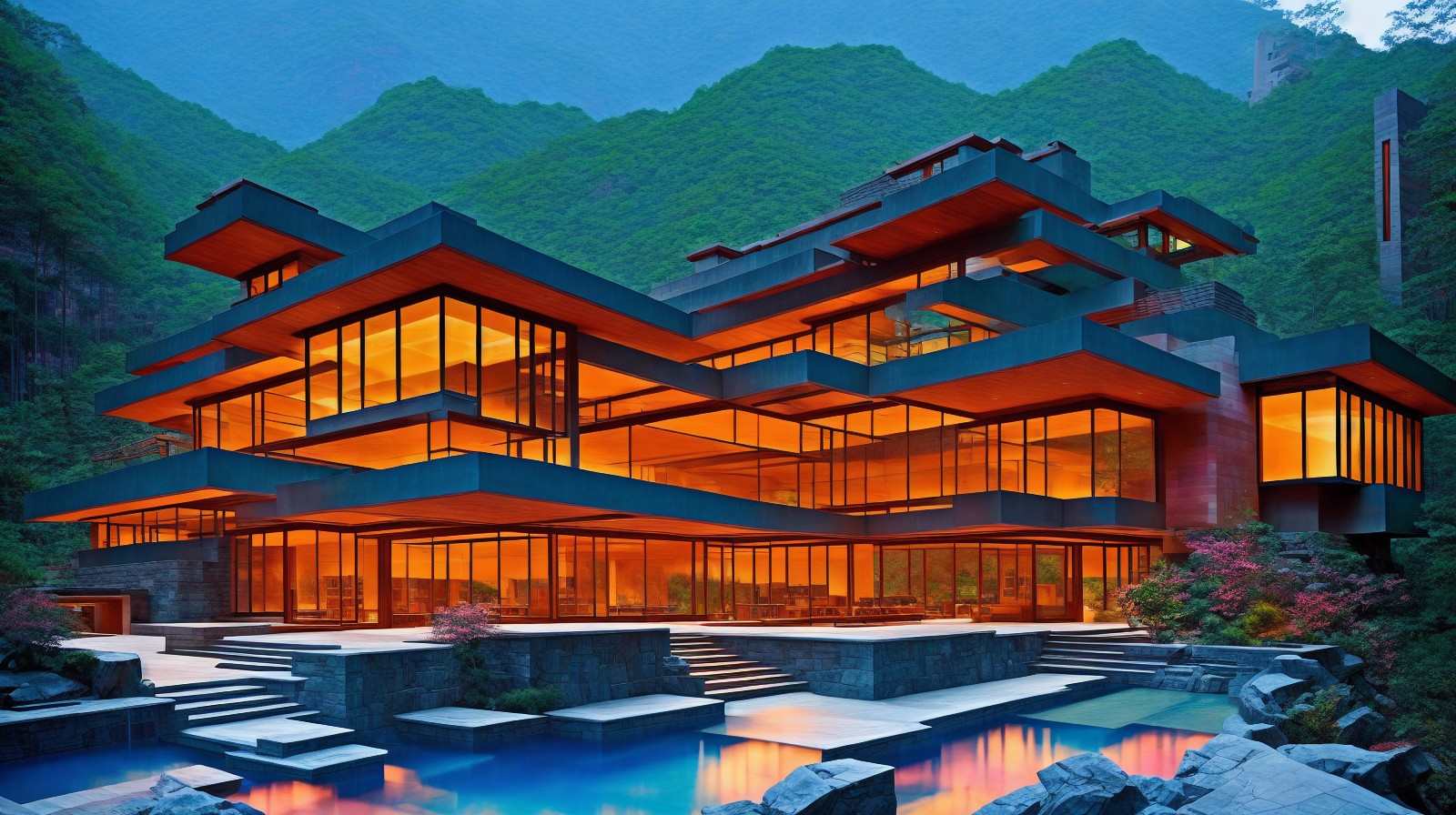 Fallingwater on the Hill, modeled on Wright's style