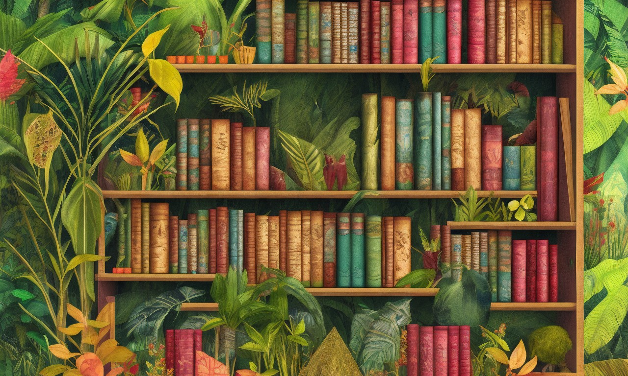 雨林中的书架插画