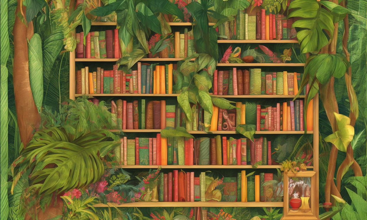 雨林中的书架插画