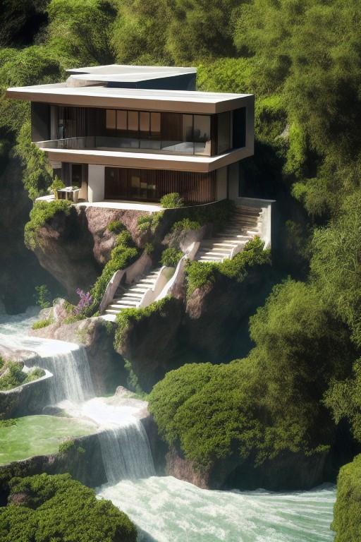 Fallingwater on the cliff generated by SD