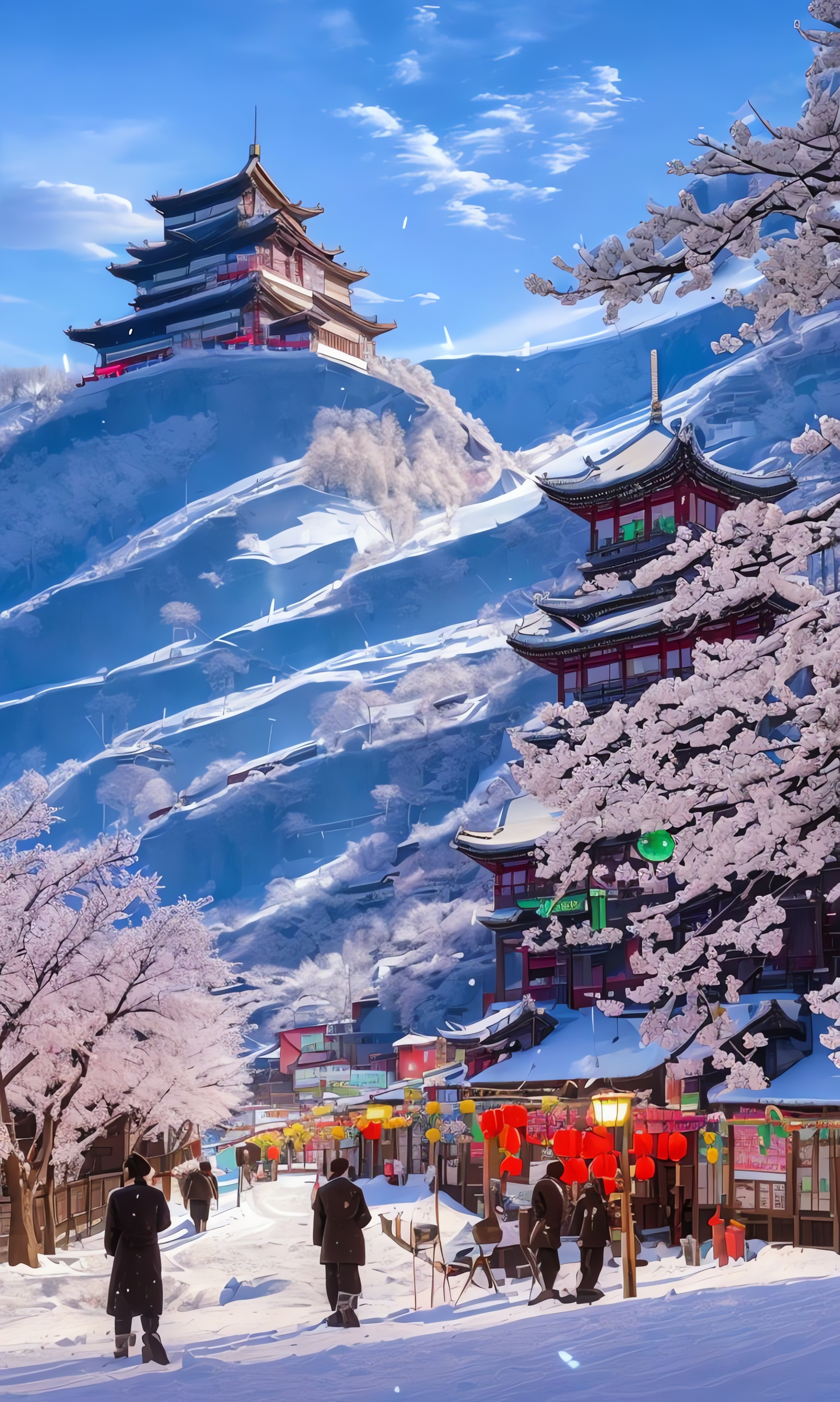 Ancient city snow scene plum blossom