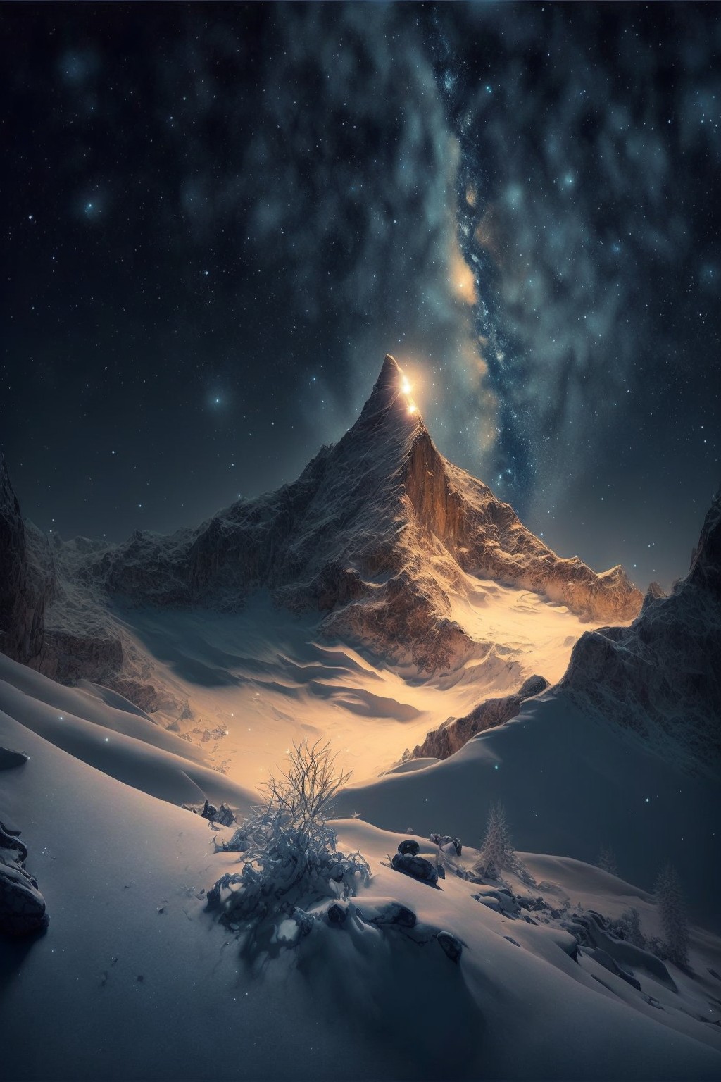 7 images of Snow mountain mobile wallpaper under the Milky Way starry sky by Midjourney