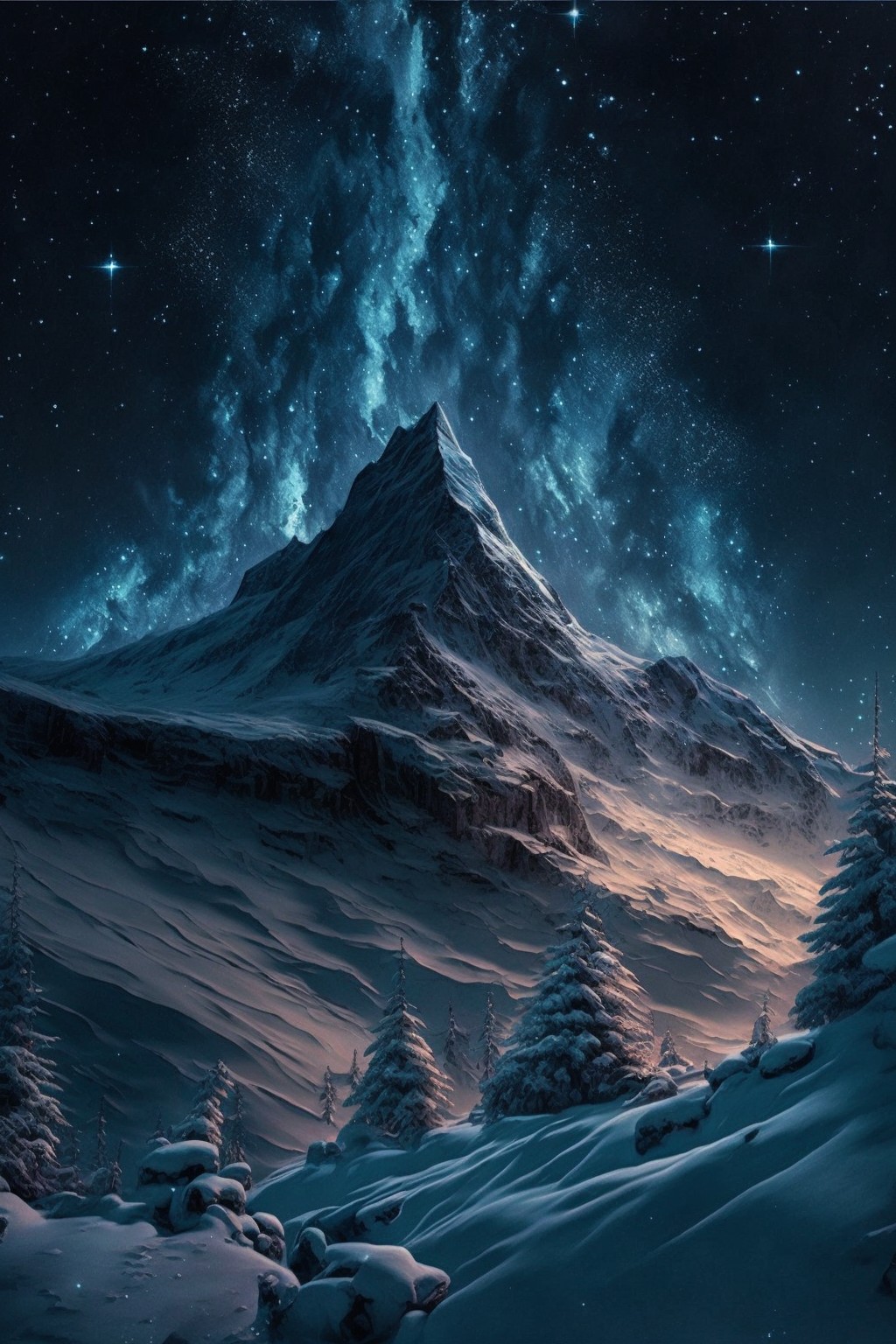 银河星空下的雪山手机壁纸