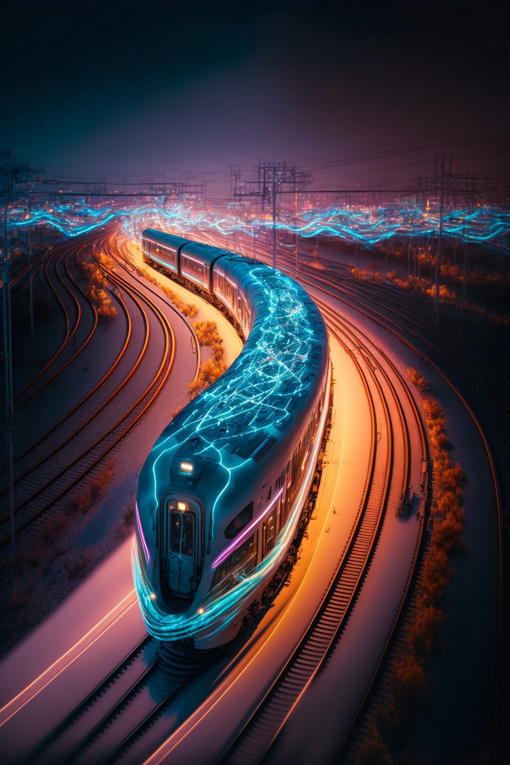 Time-lapse photography of speeding high-speed trains