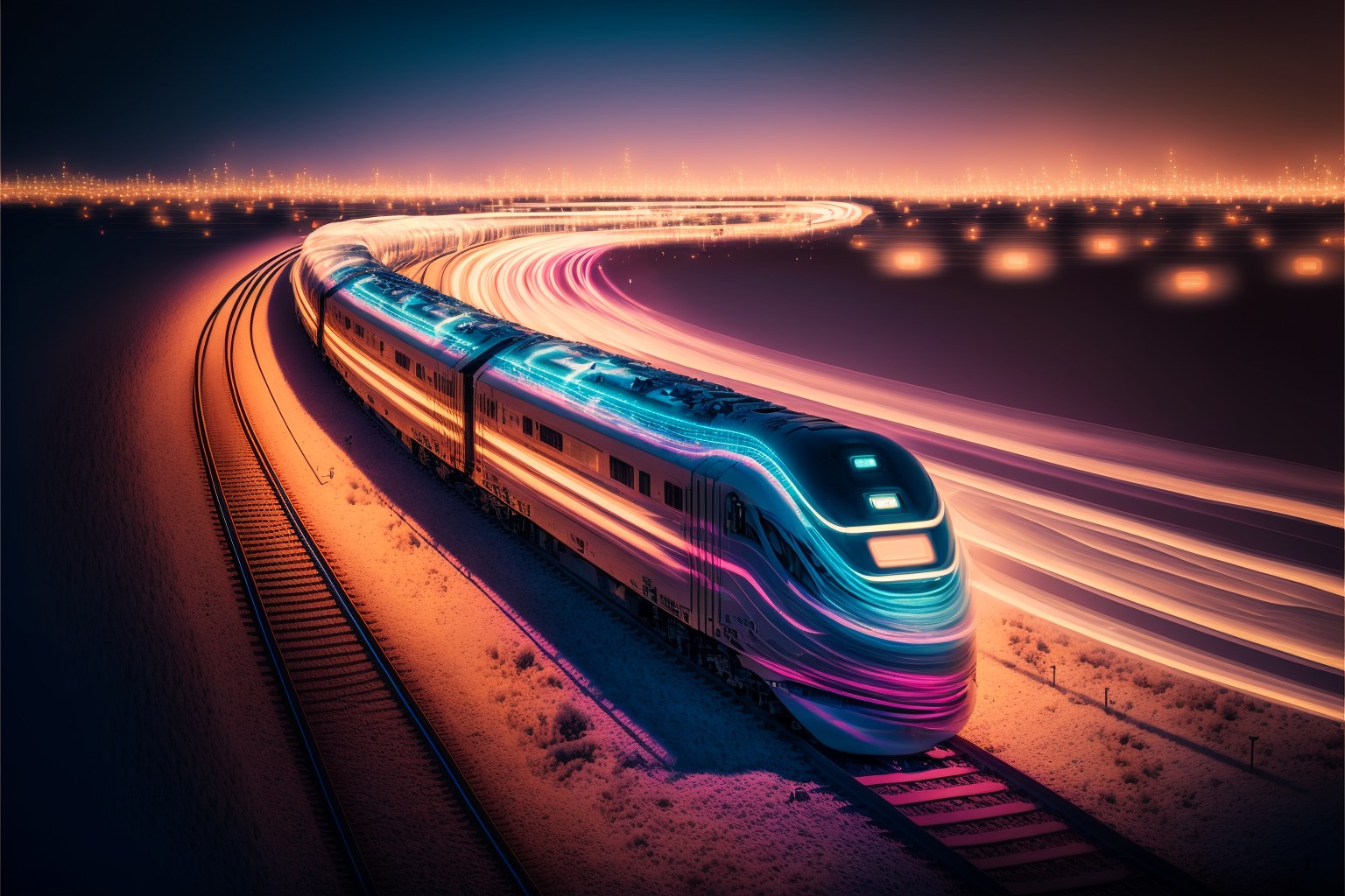 飞驰的高铁列车延时摄影流光溢彩