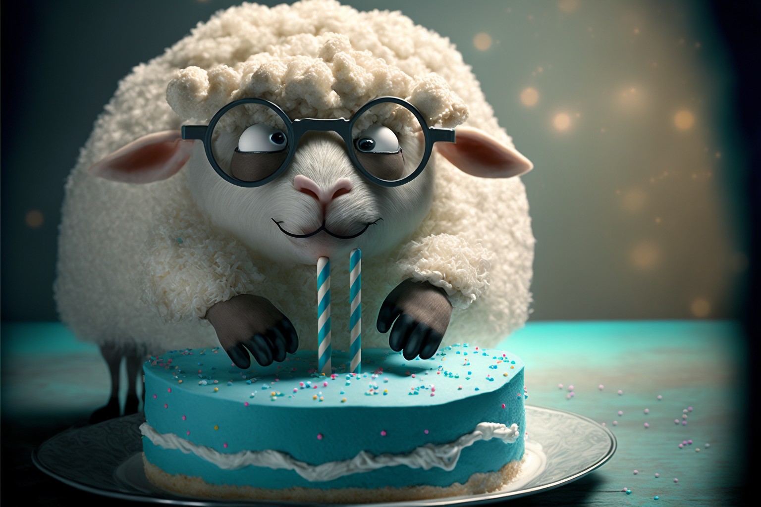 A cute sheep making a cake