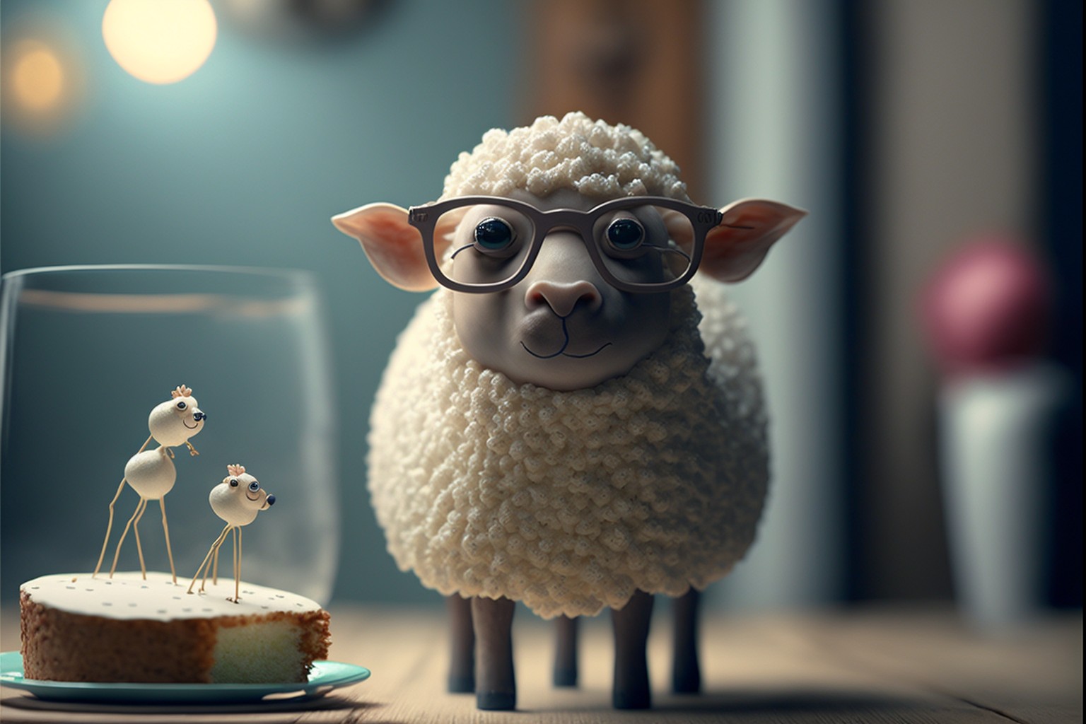 A cute sheep making a cake