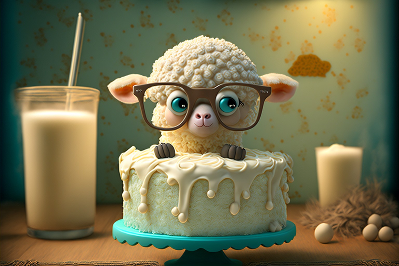 一只正在制作蛋糕的可爱的绵羊