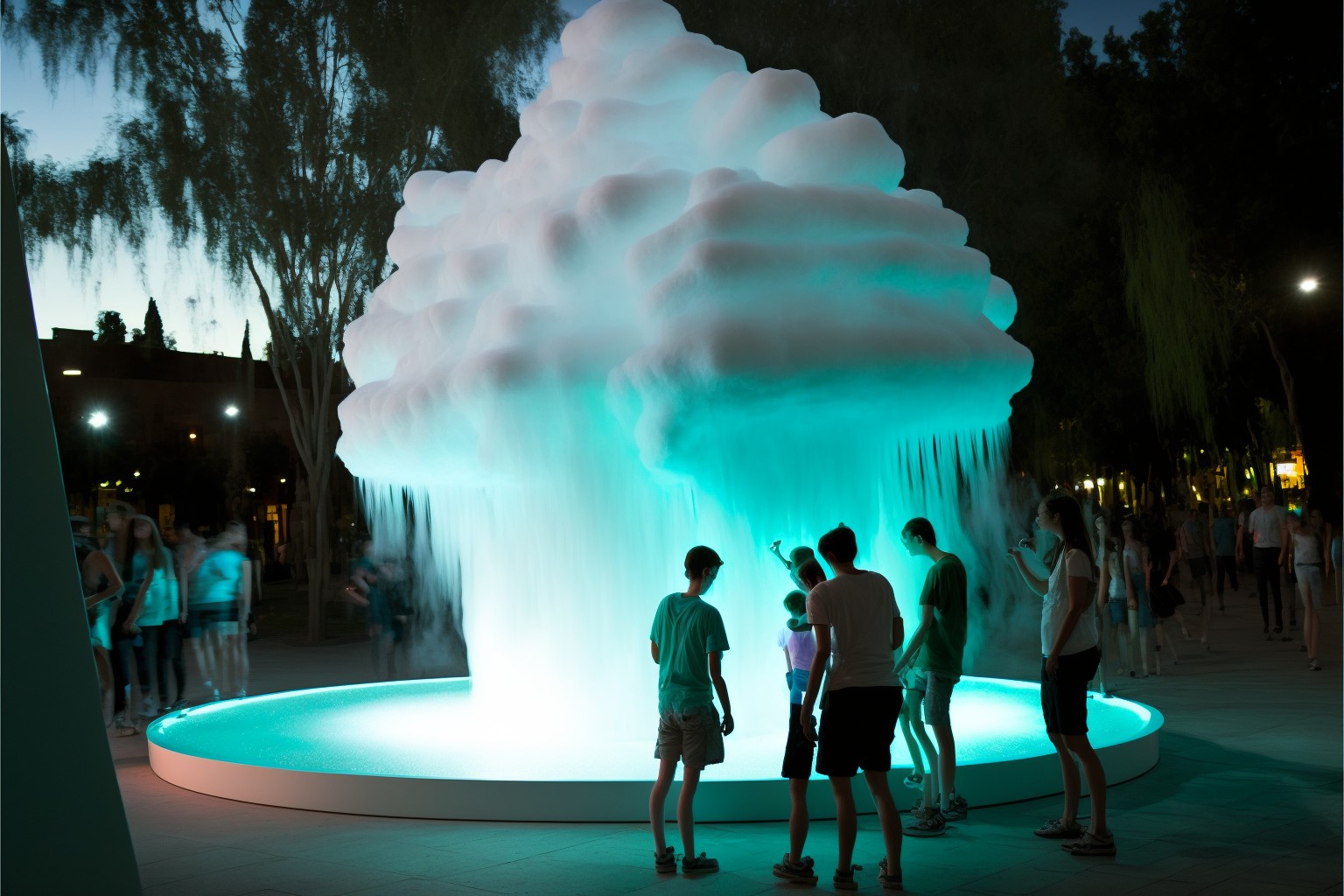 街头景观装置设计，云朵喷泉