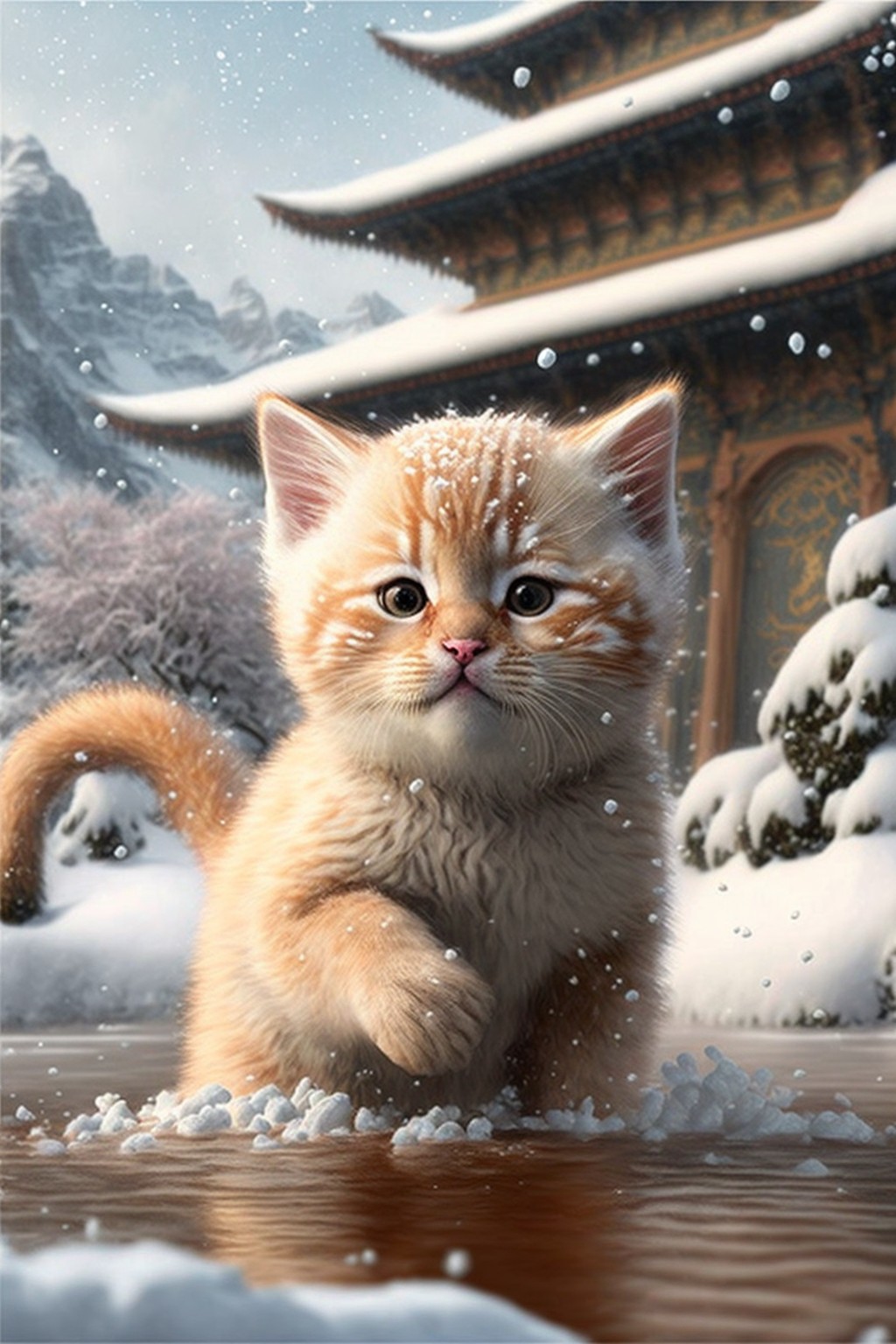 第一次看到下雪的猫咪