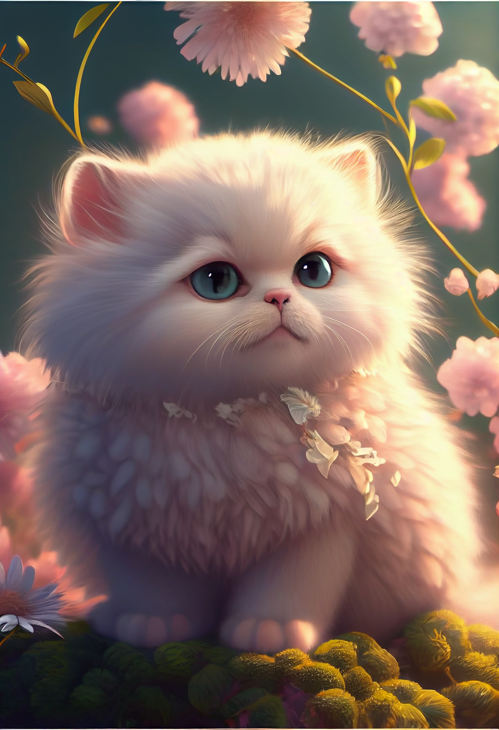 8 images of Beautiful and cute fluffy white cat by Midjourney