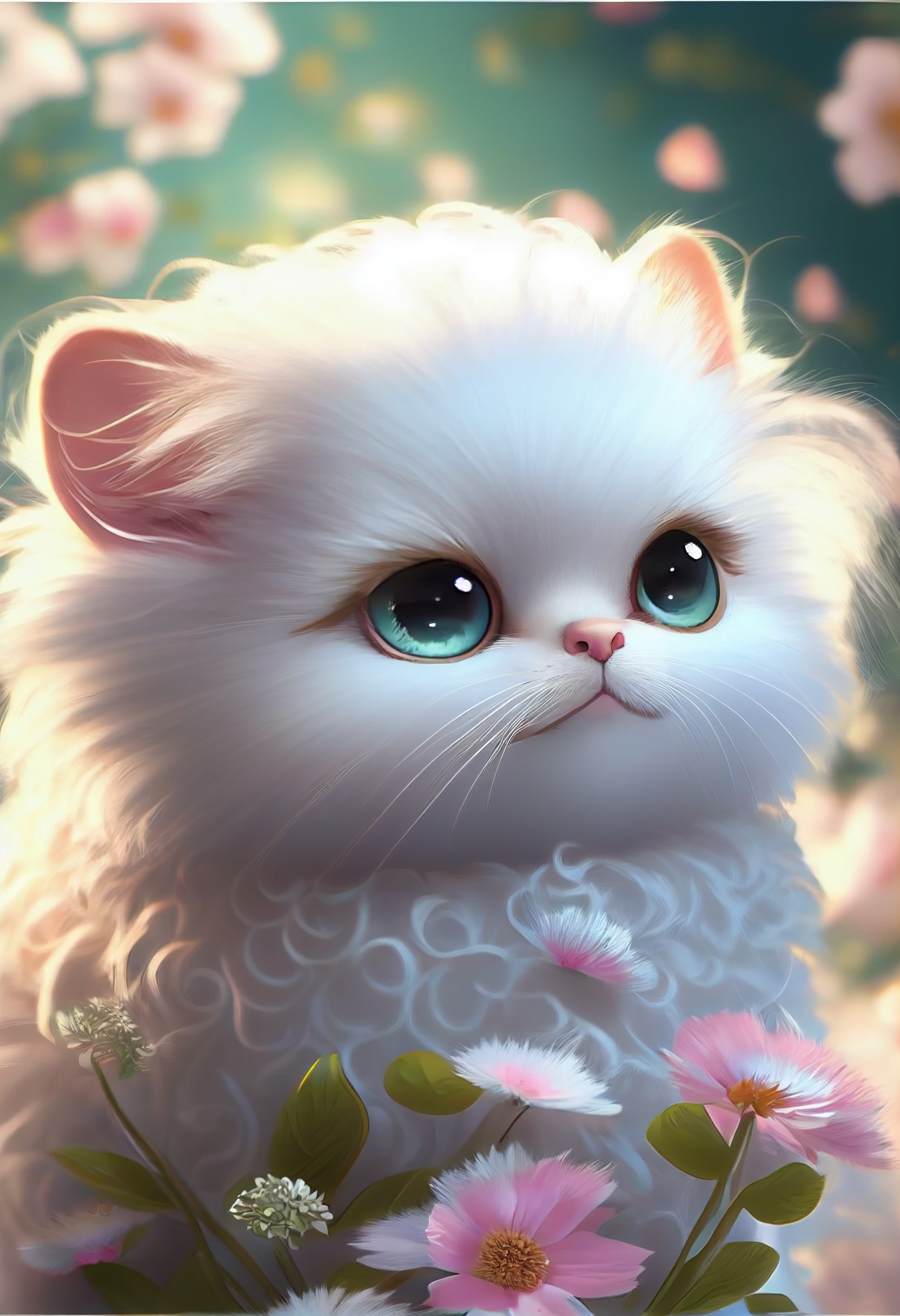唯美可爱的毛绒绒的白色猫咪