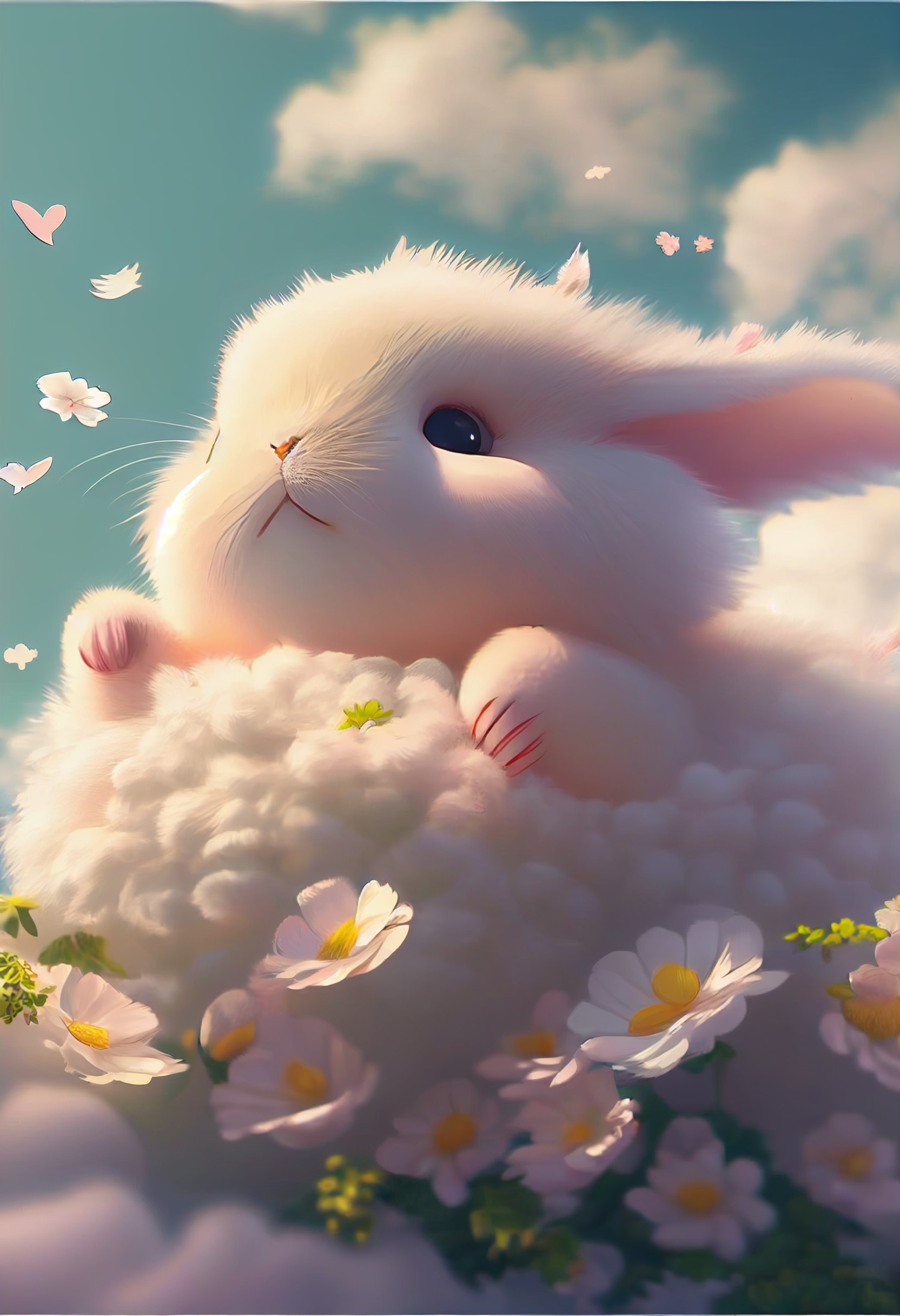 毛茸茸的白色小兔子
