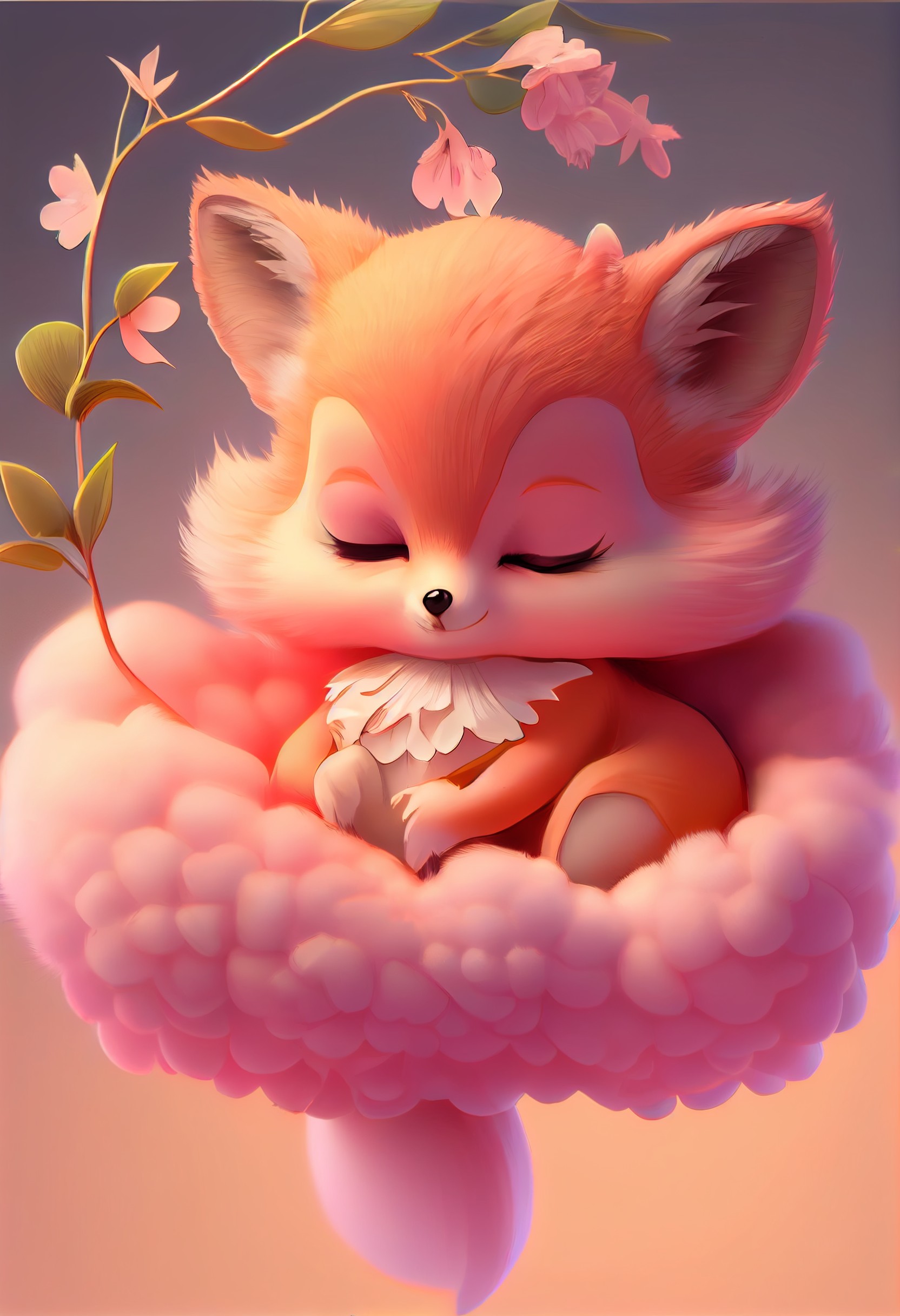 6 images of cute little pink furry fox by Midjourney