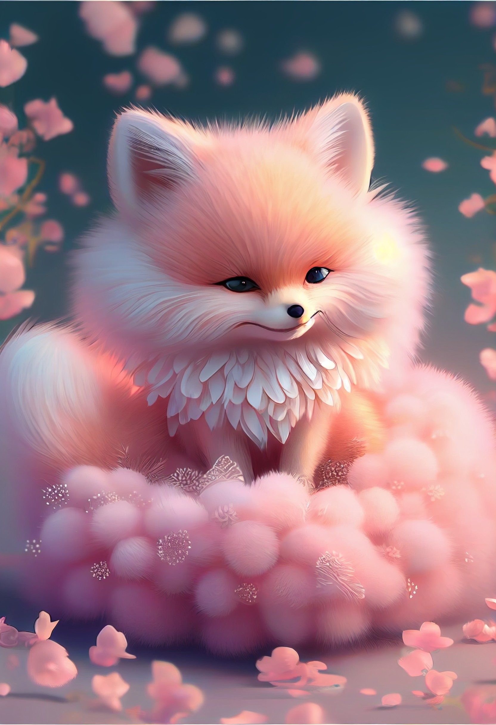 可爱的粉色小狐狸毛茸茸的