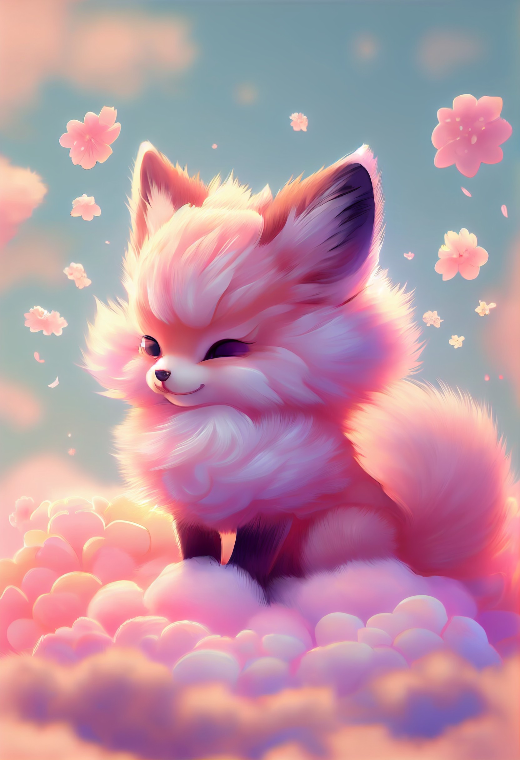 可爱的粉色小狐狸毛茸茸的