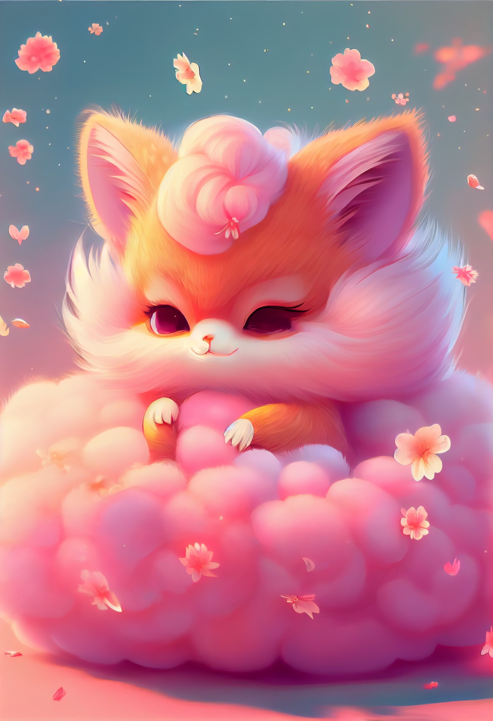 毛茸茸的可爱粉色小狐狸