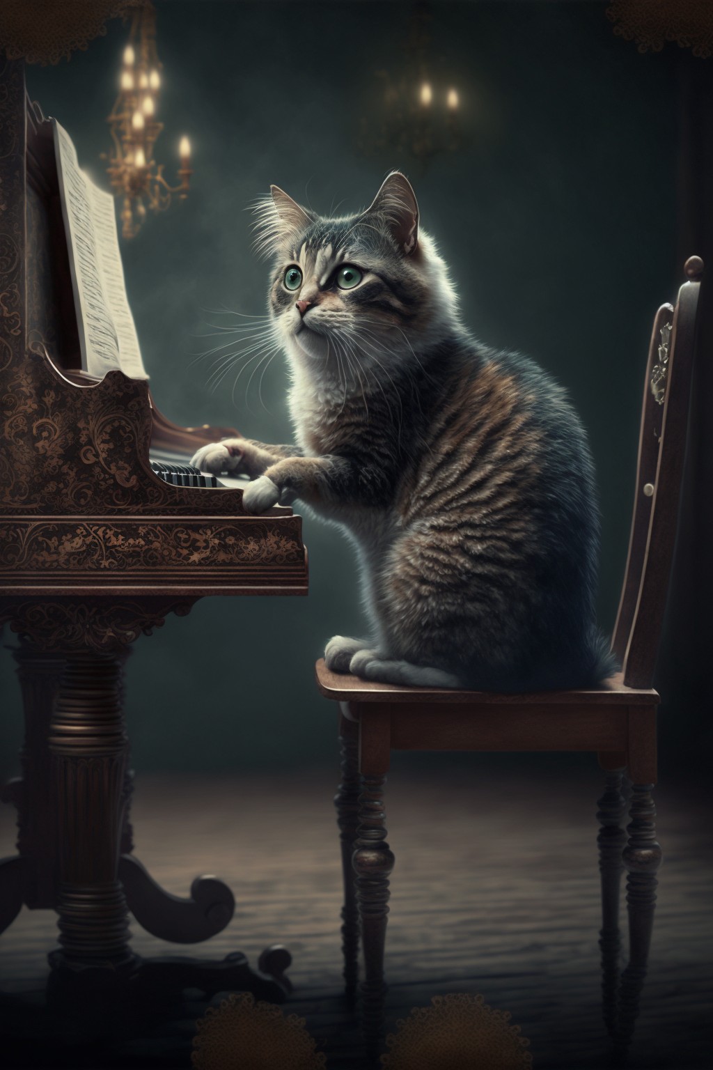 邻居家的猫坐在凳子上弹起了钢琴