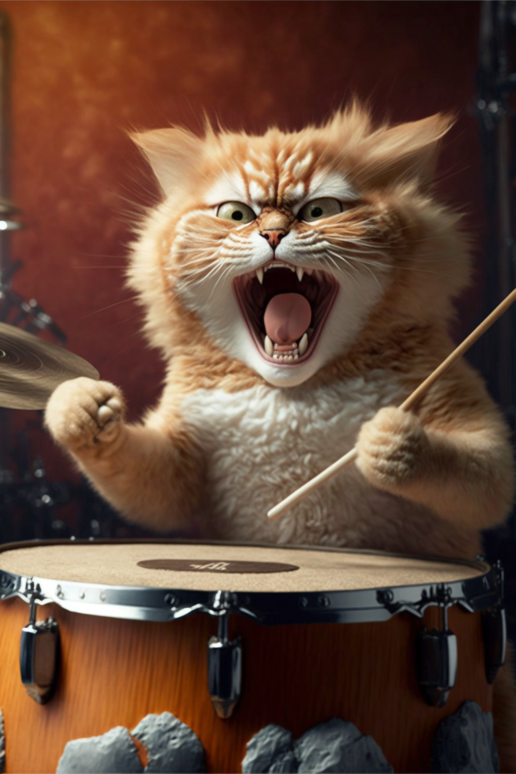 一只暴躁的猫咪鼓手