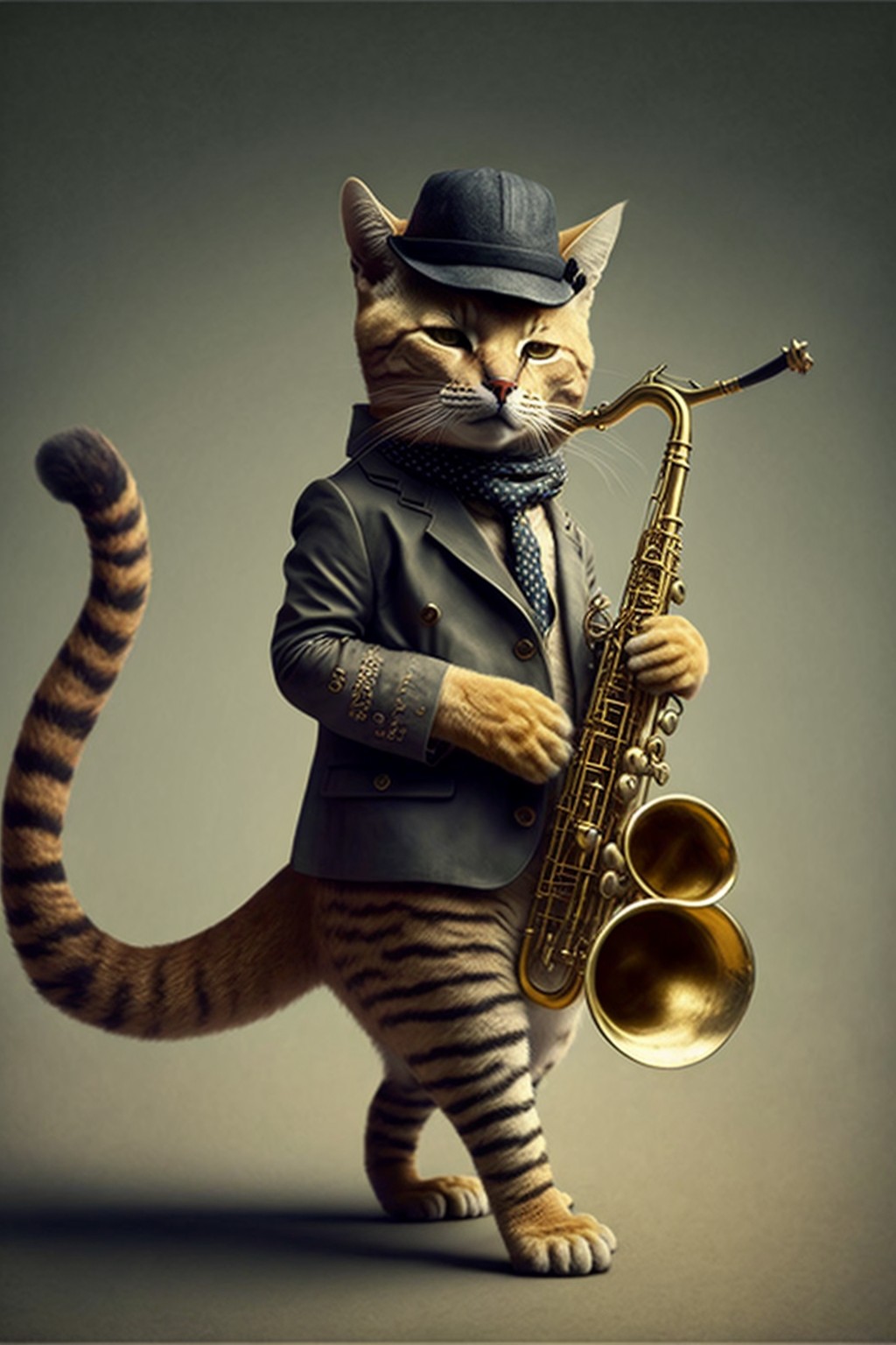 一只在吹奏萨克斯的猫咪
