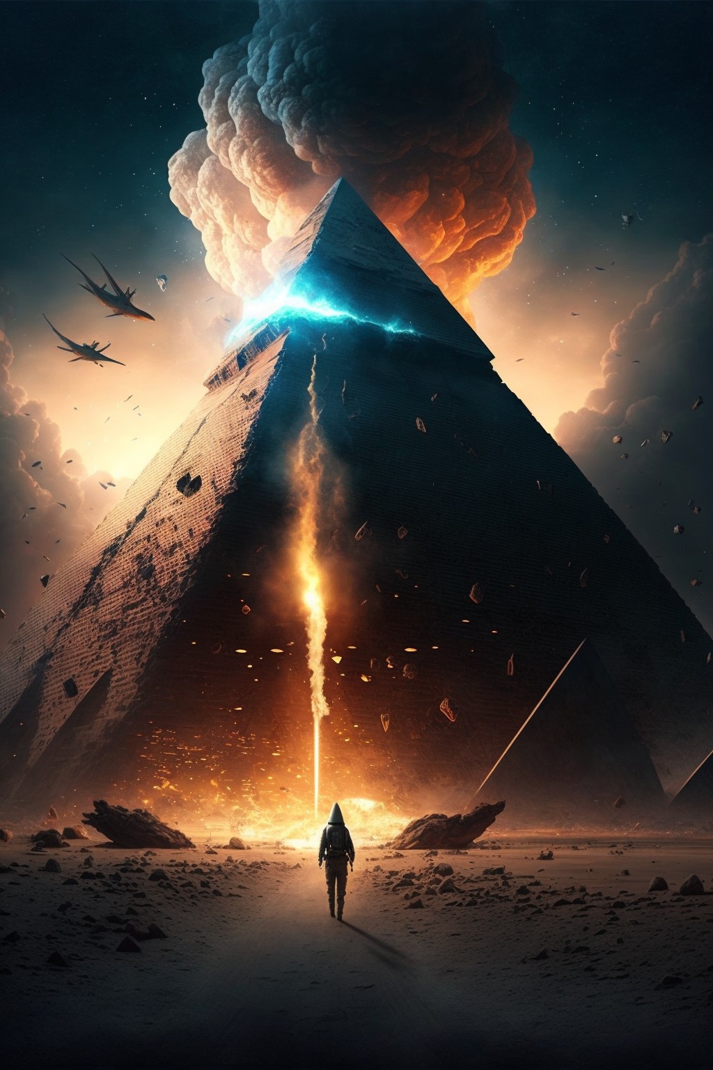 三体人降落了金字塔形状的宇宙飞船，人类领袖独自迎接