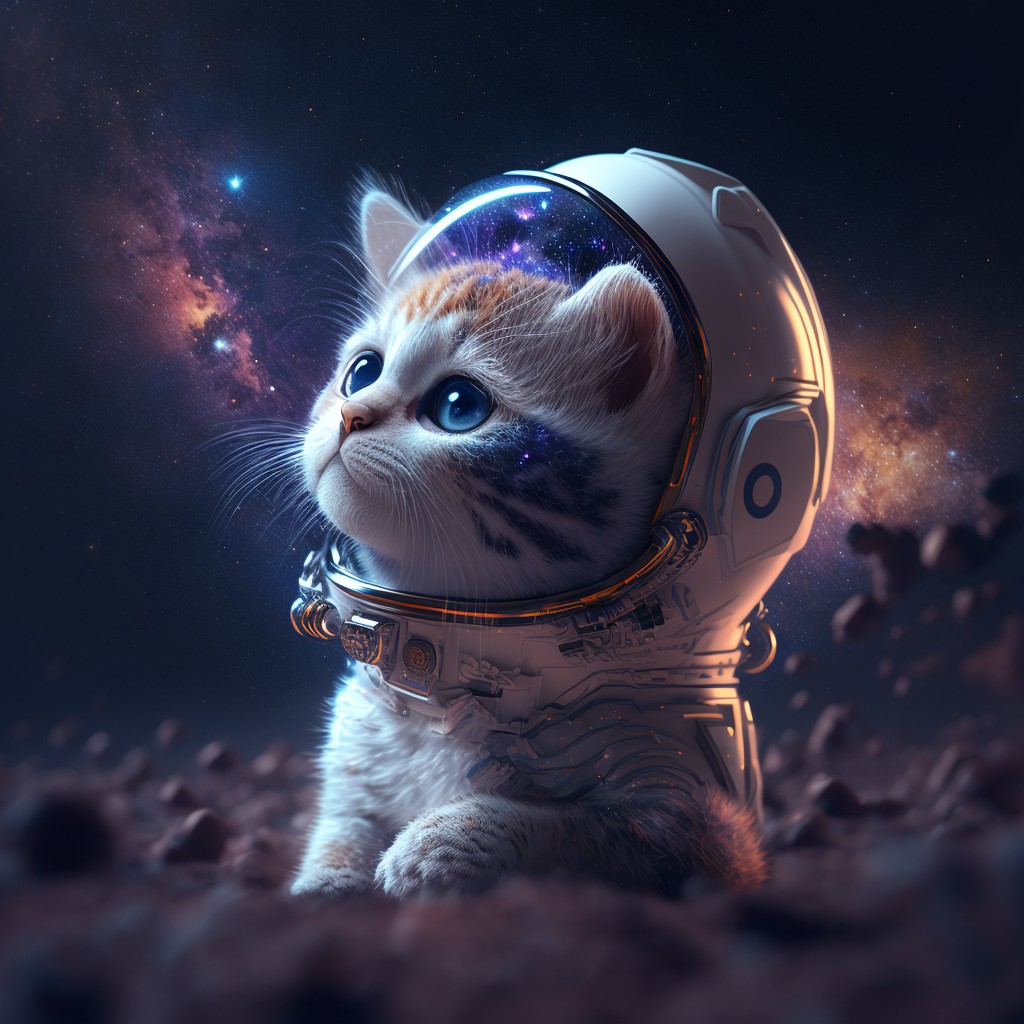 10 images of Kitten in a spacesuit looks worriedly into space by Midjourney