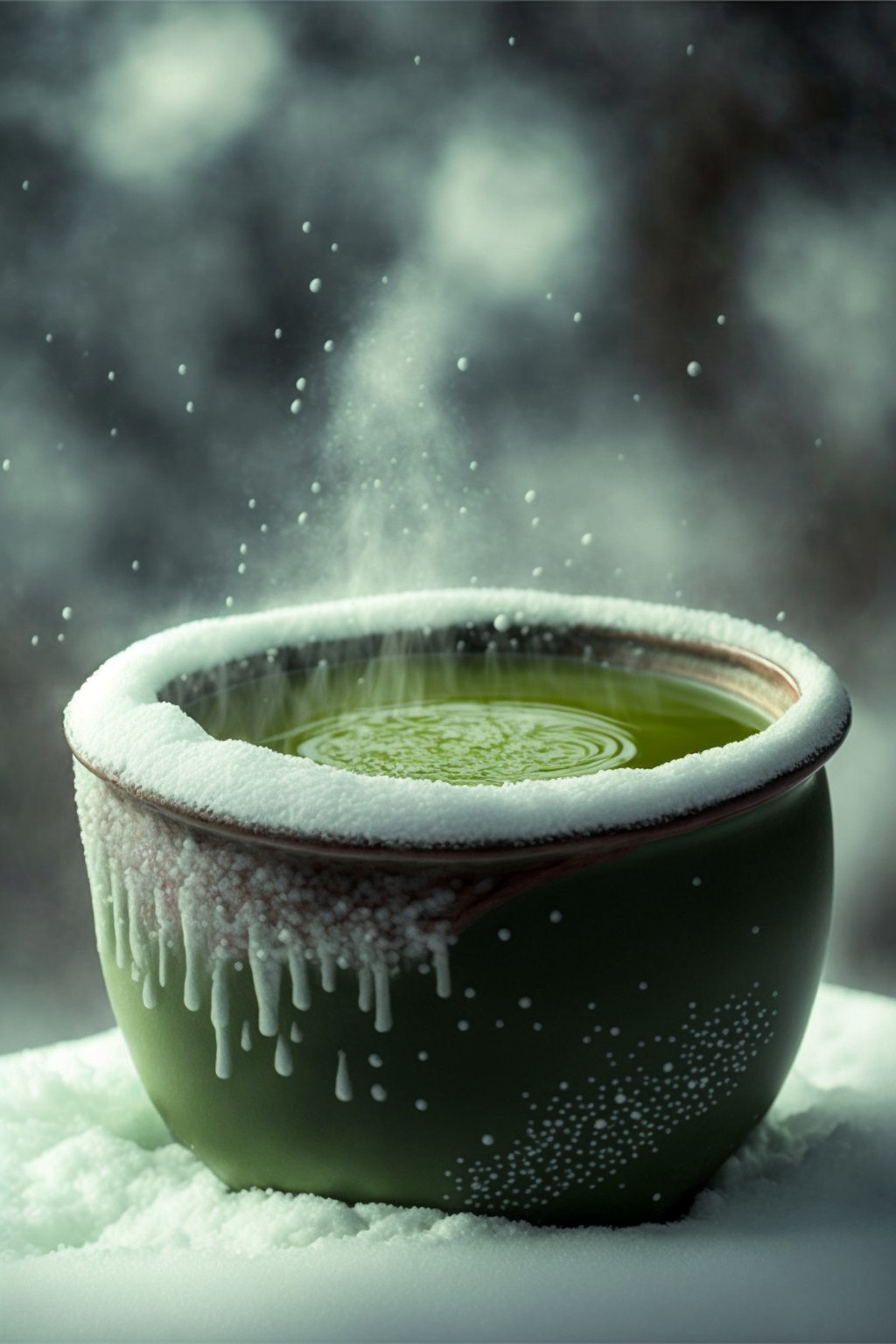 Green Tea and Green Tea Ice Cream in a Snowstorm