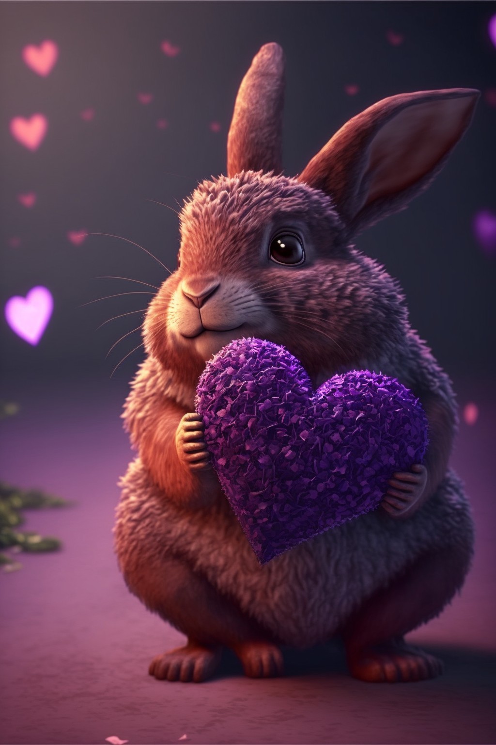 8 images of cute bunny holding a purple heart by Midjourney