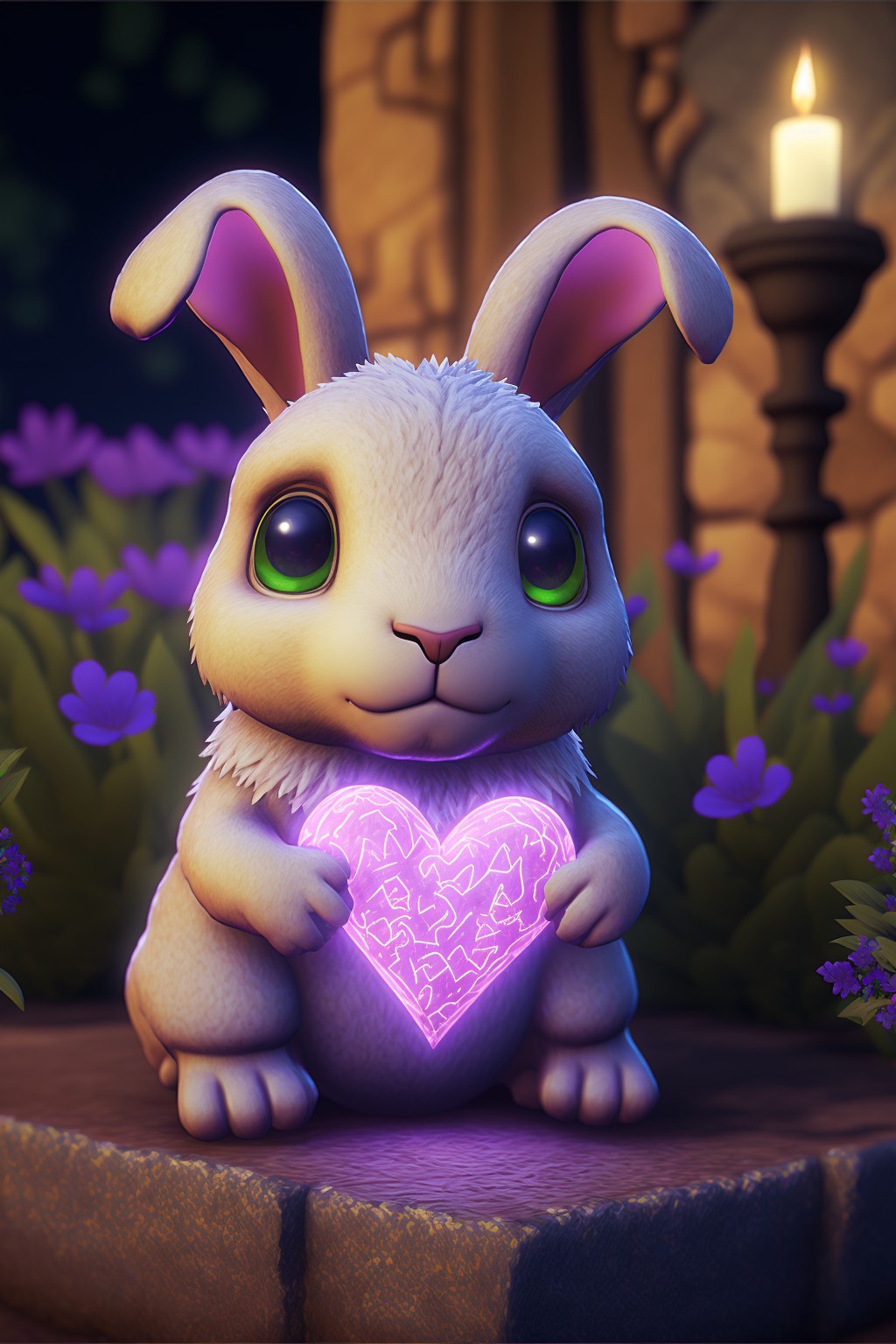 cute bunny holding a purple heart