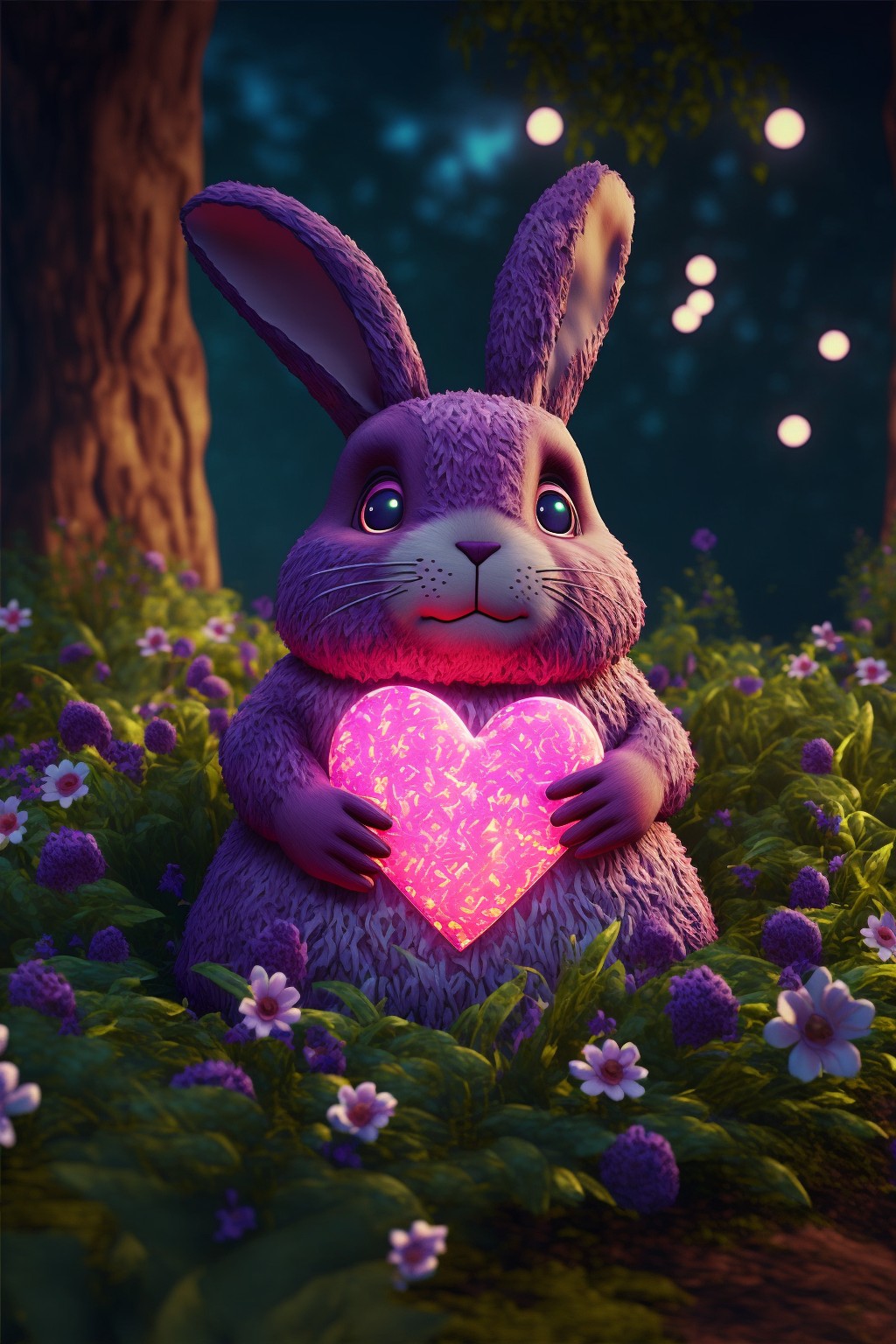 cute bunny holding a purple heart