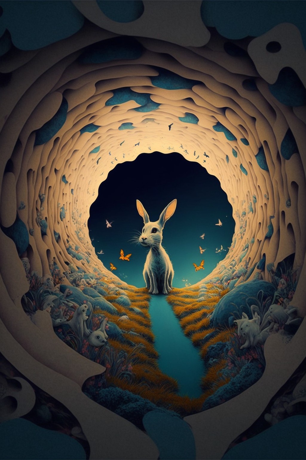 7 images of The rabbit who finally found the exit in the psychedelic cave by Midjourney