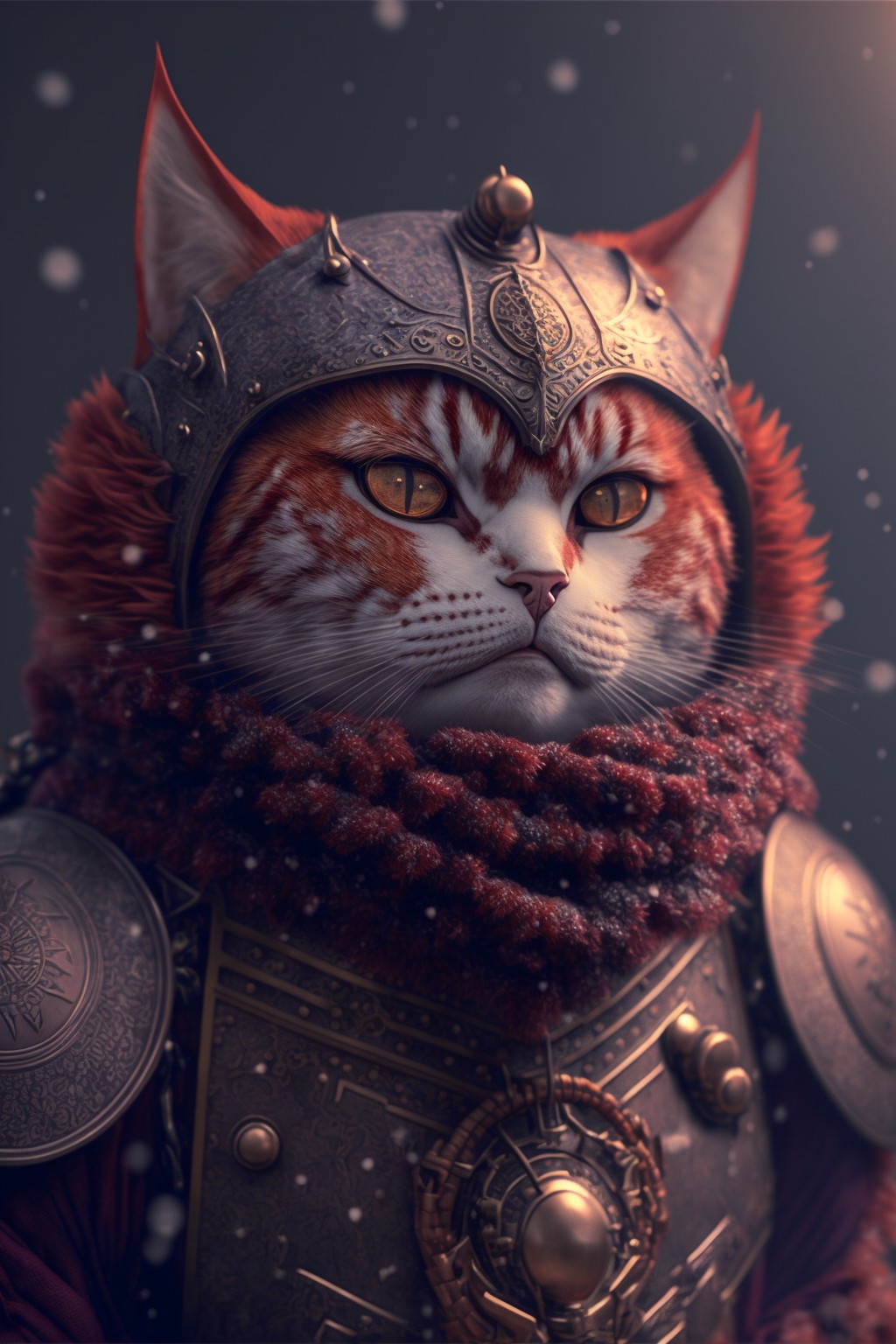 8 images of cat warrior in armor by Midjourney