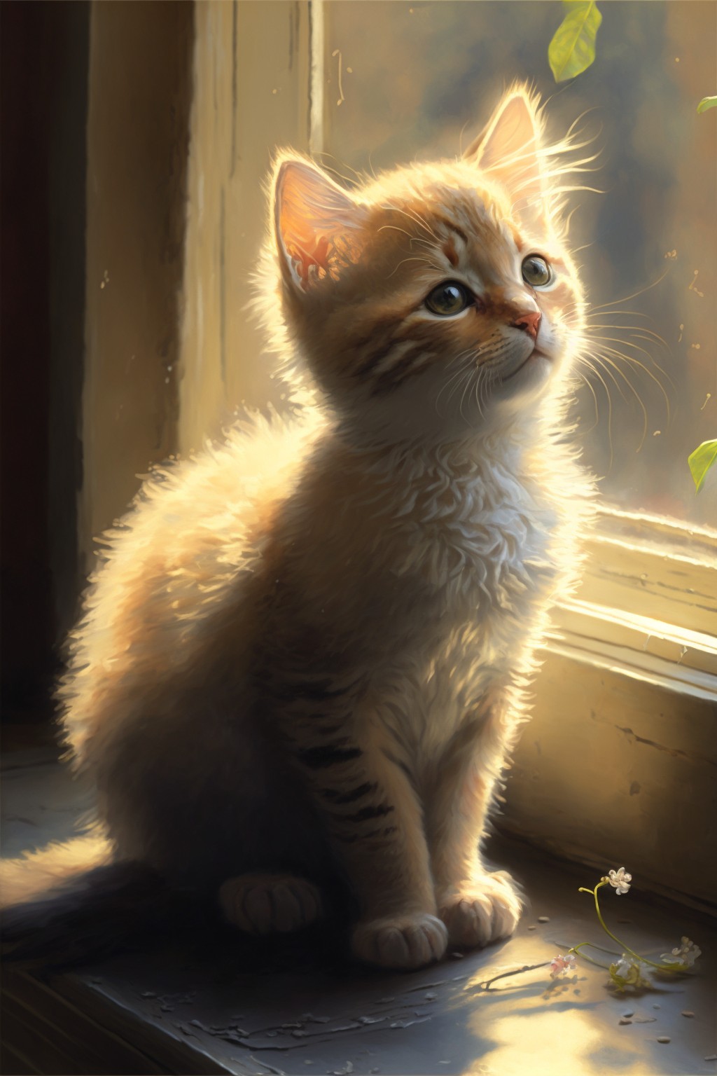 cute kitten by the window in the sun