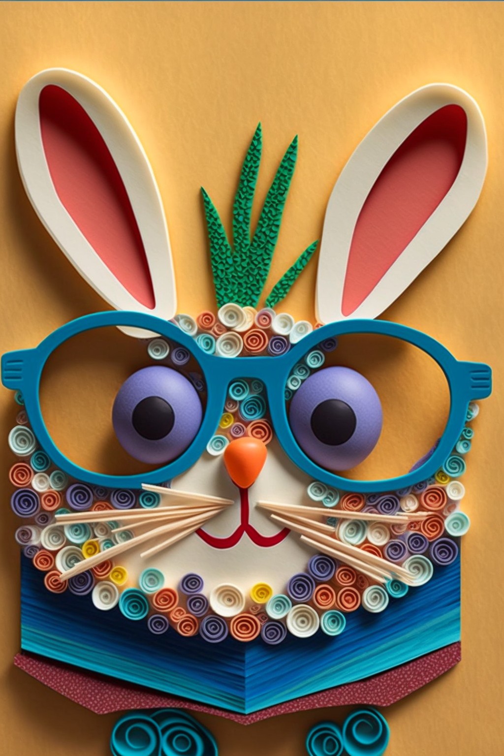 12 images of Rabbit paper cut avatar with glasses by Midjourney