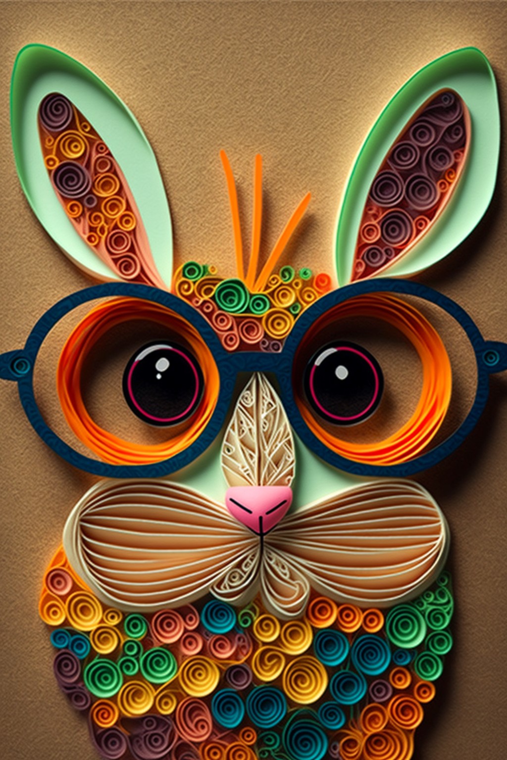 Rabbit paper cut avatar with glasses