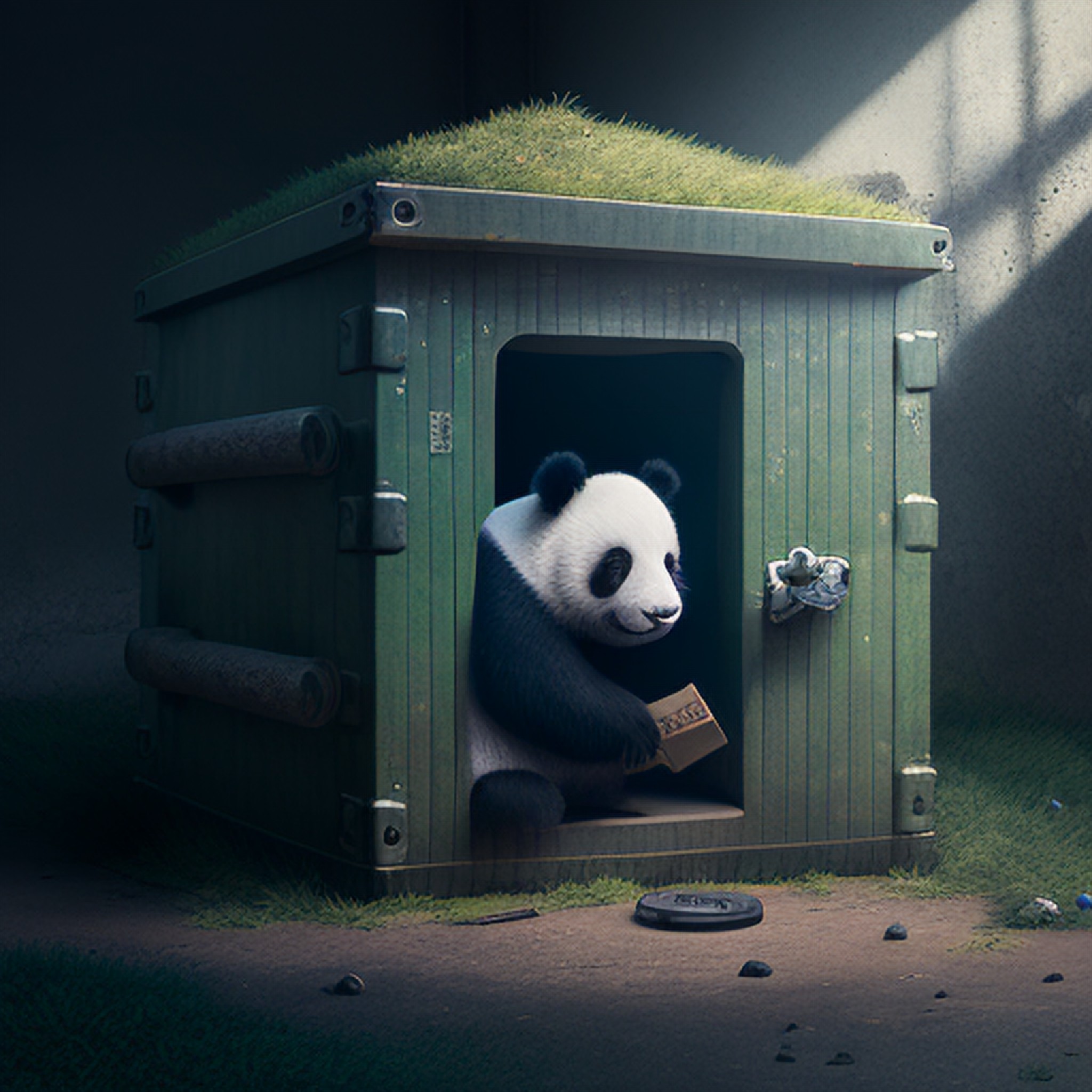 A panda is building a kennel