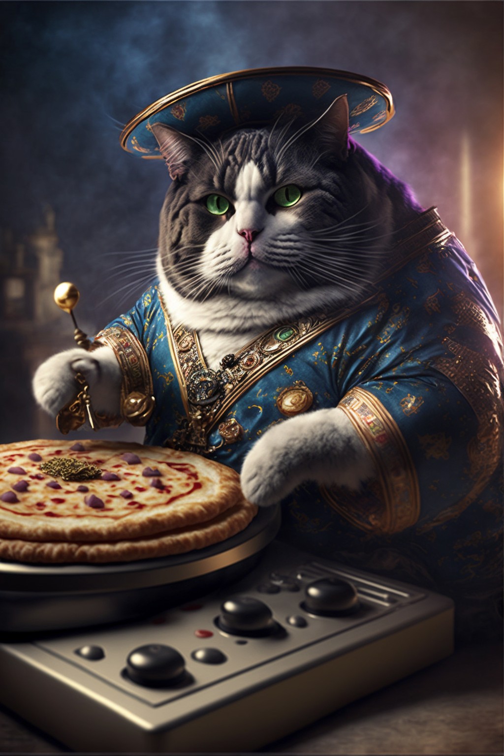 Big fat cat chef is making pizza