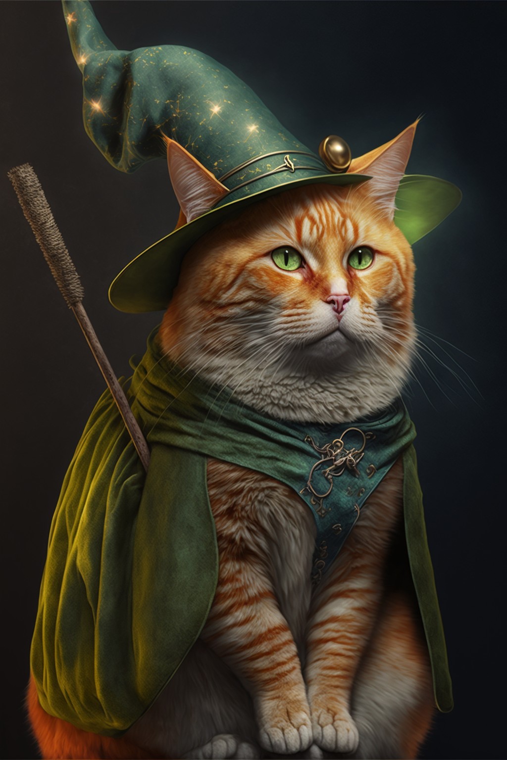 Hogwarts cat wizard in green hat