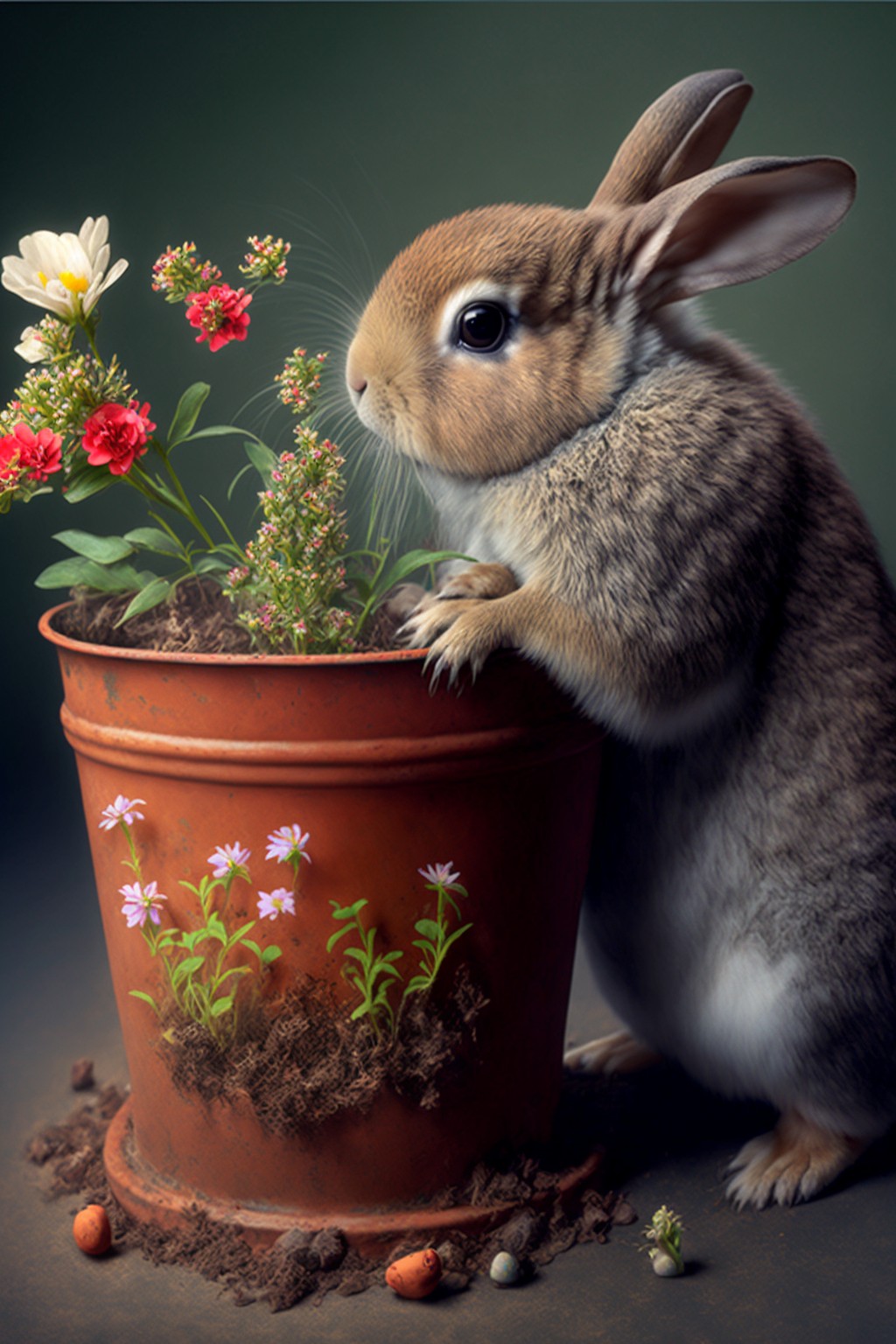 little rabbit planting flowers