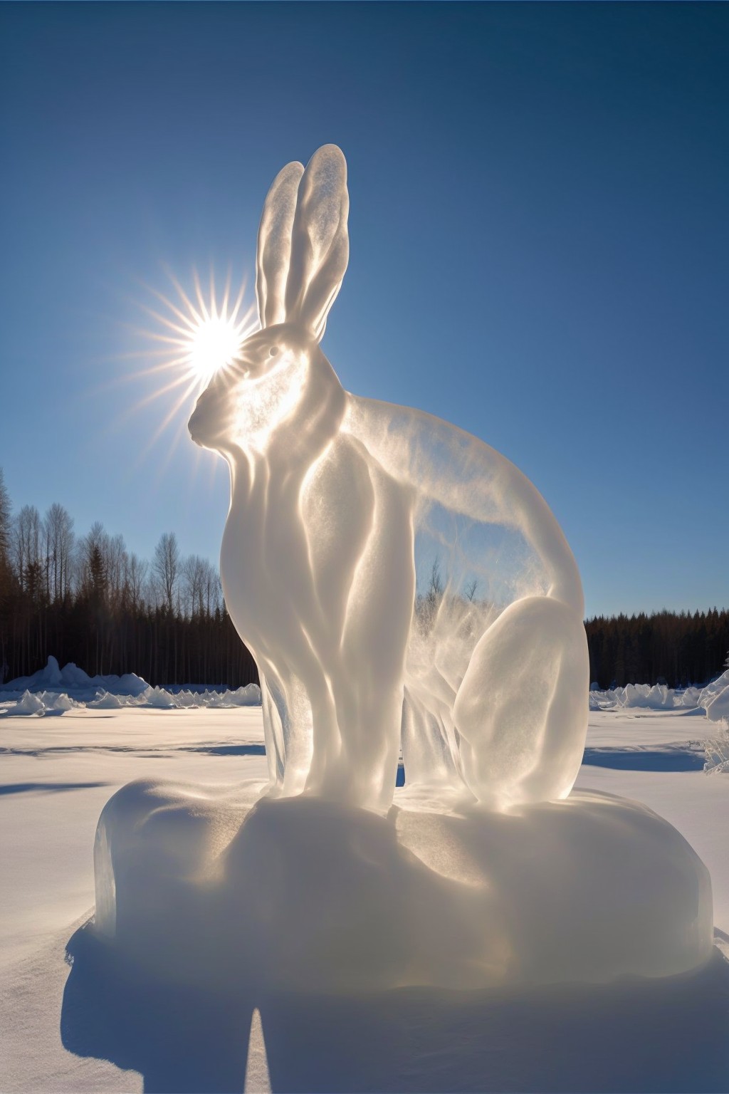 Rabbit sculpture made of ice and snow