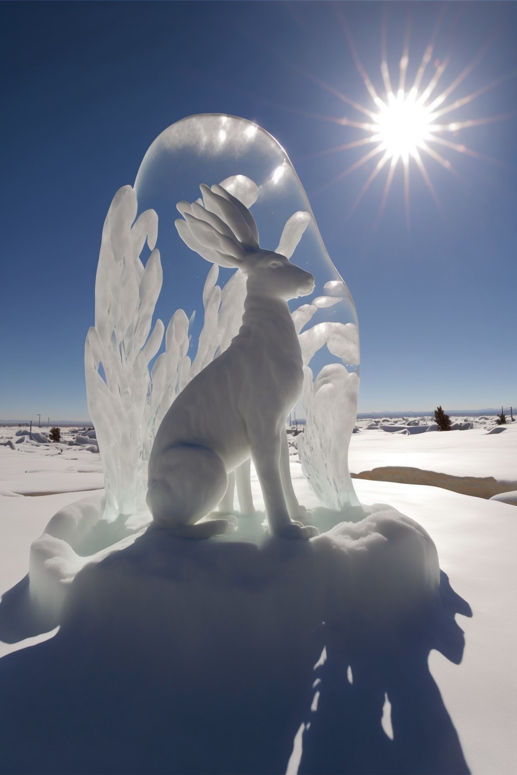 Rabbit sculpture made of ice and snow