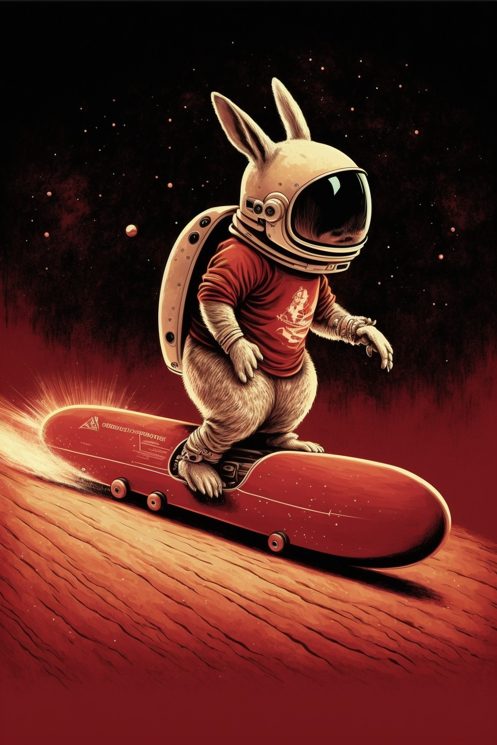 Rabbit skateboarding above the star ring
