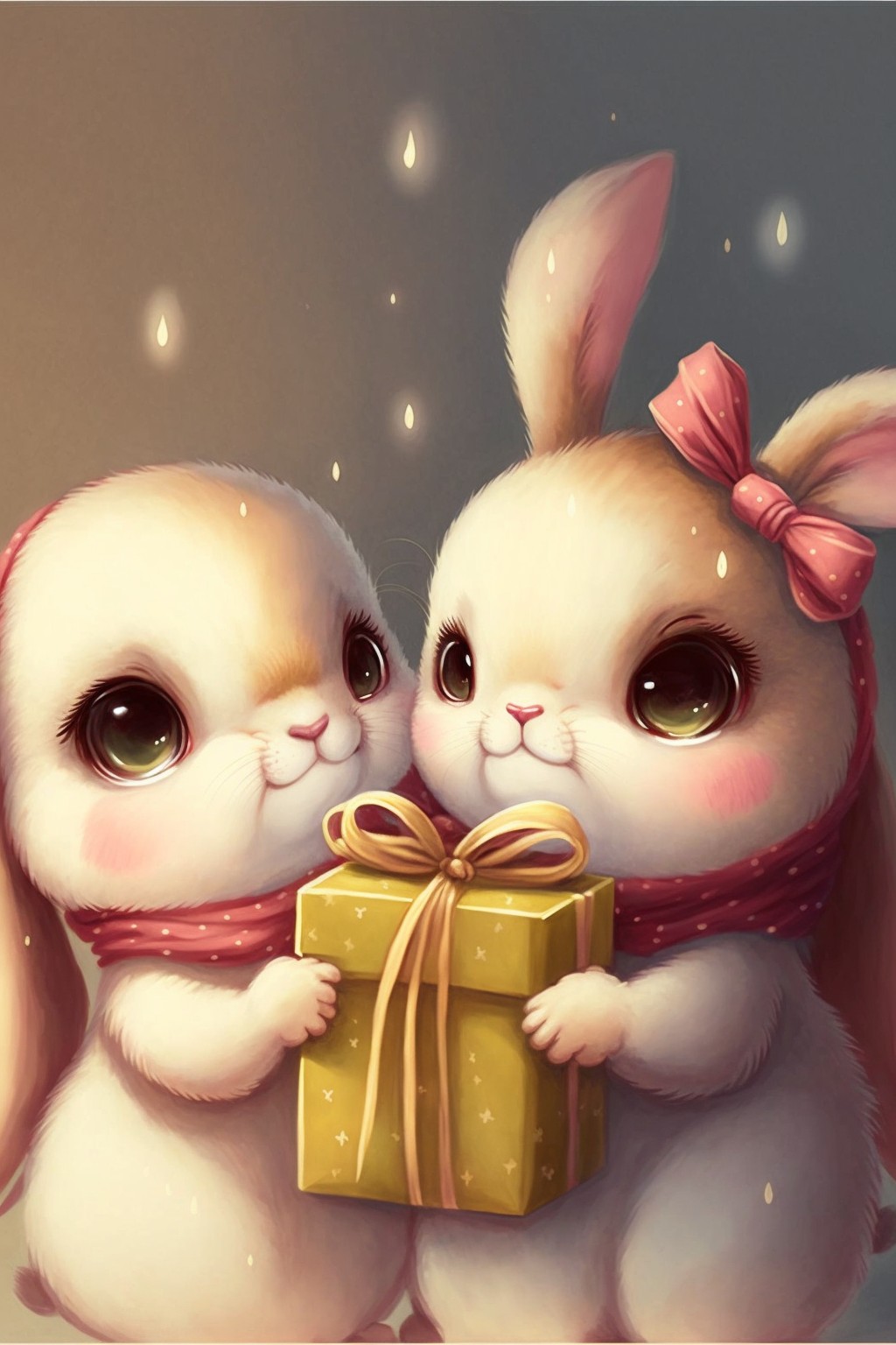 two cute rabbits holding gifts