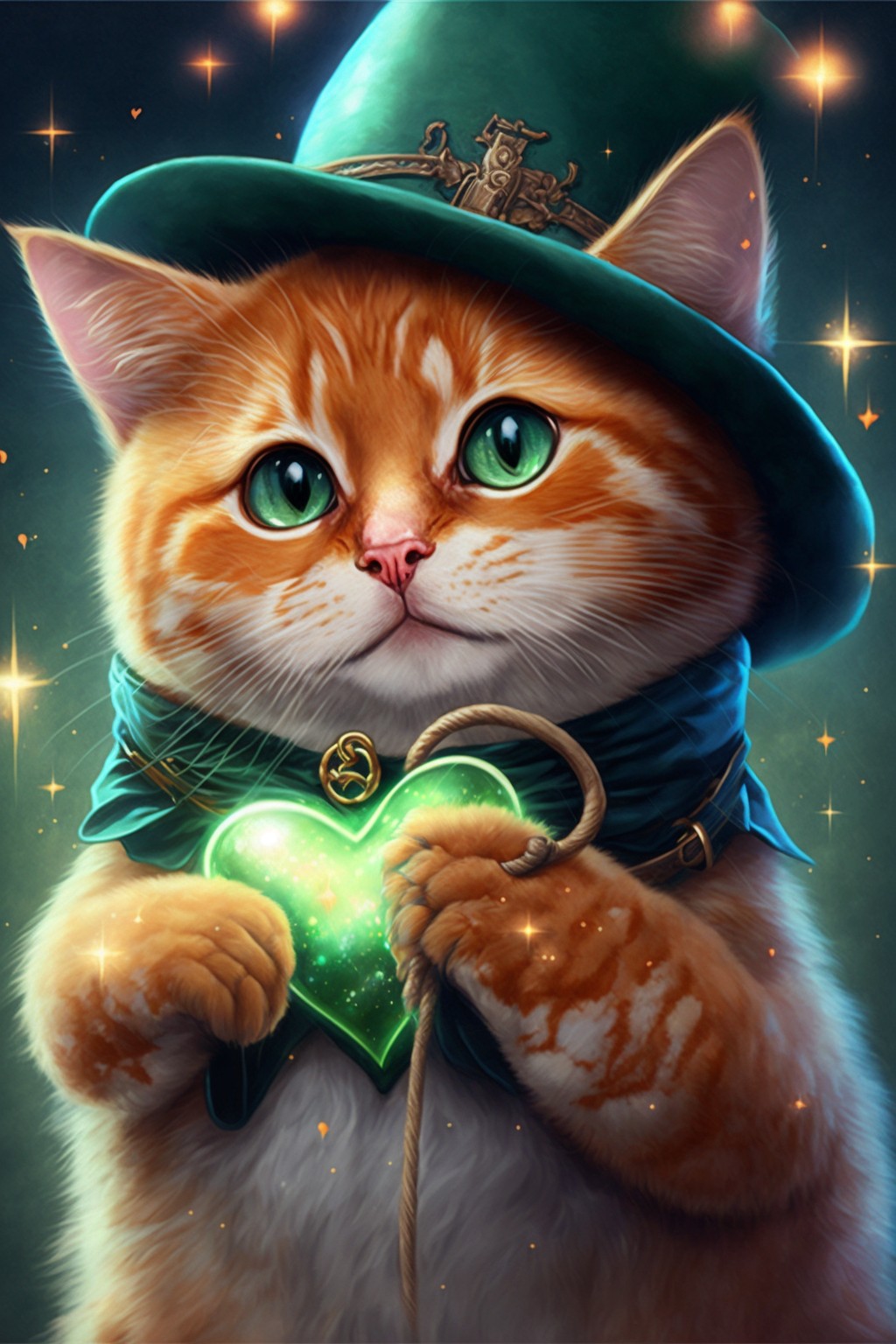 cute magic kitten holding a heart