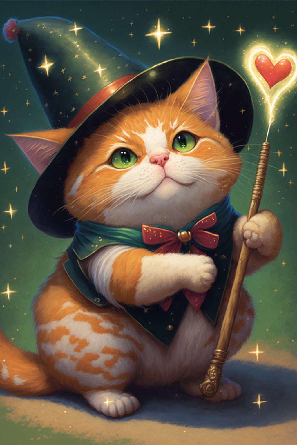cute magic kitten holding a heart